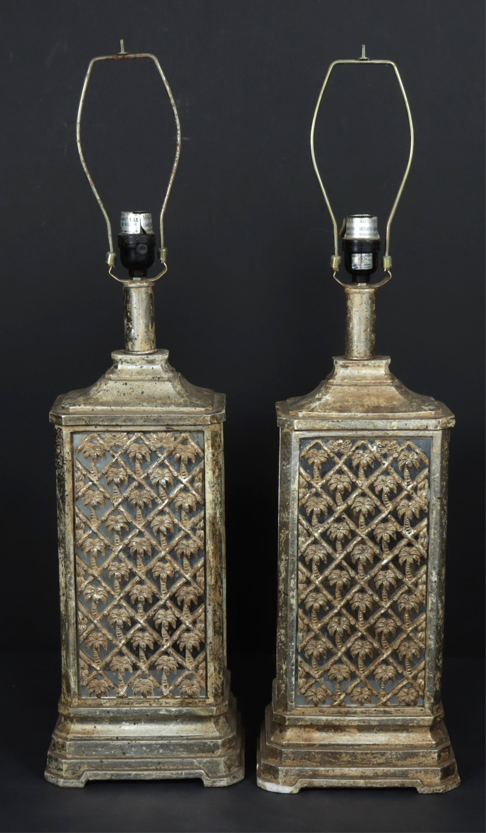 Pair Hollywood Regency Silvered Palm Tree Lamps (1 of 7)
