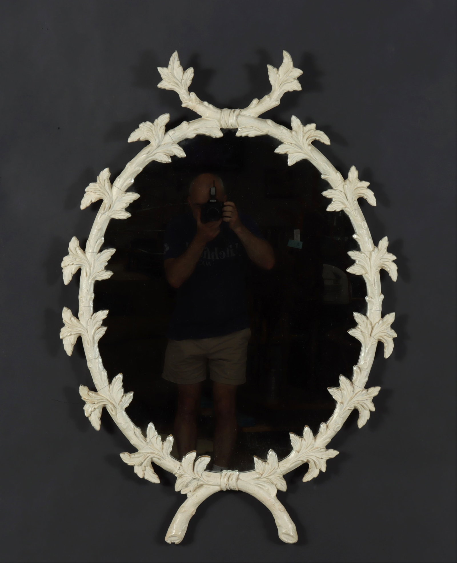 Rococo Revival Painted Wood Carved Oval Mirror (1 of 7)
