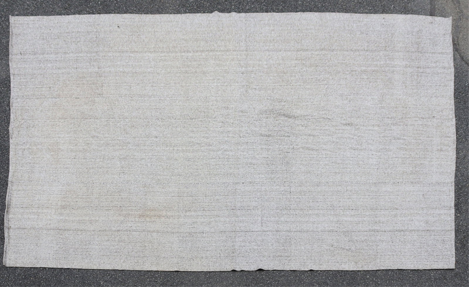 Modern Wool Flat Weave Rug 10-5 x 13-11: Modern flat woven wool rug, black, tan and off white, in three sections, two seams