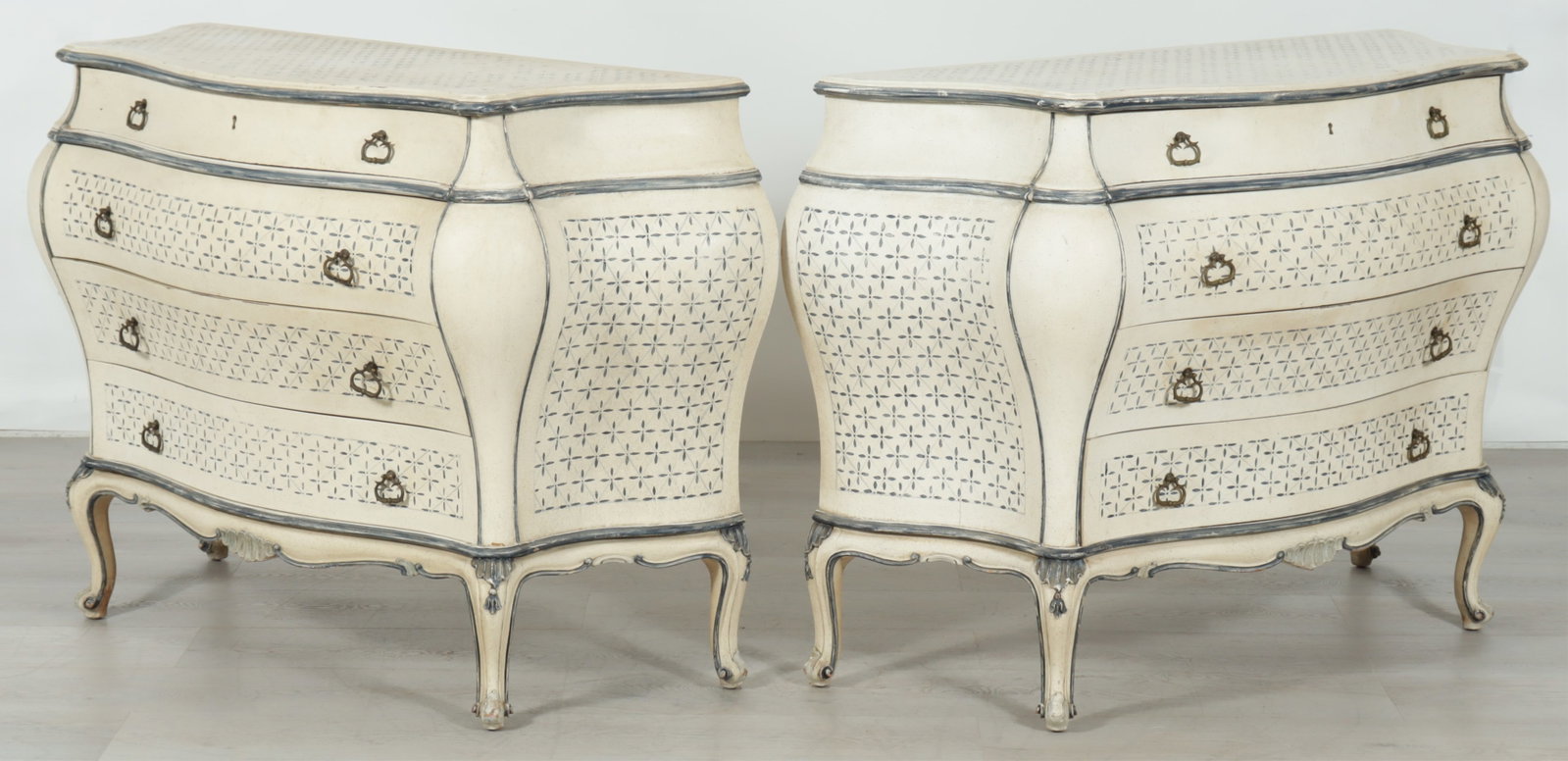 Pair Rococo Style White Painted Commodes: Pair Rococo Style White Painted Commodes