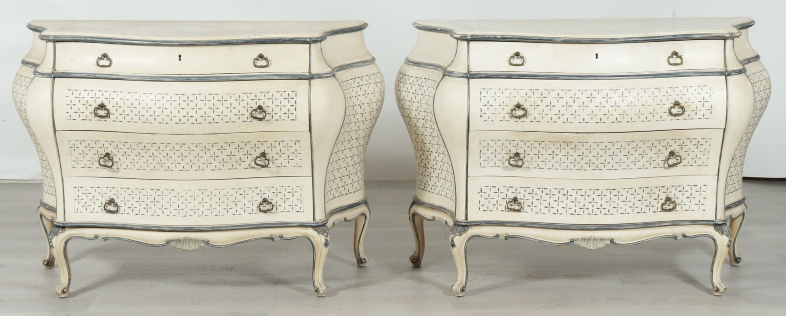 Pair Rococo Style White Painted Commodes - 2
