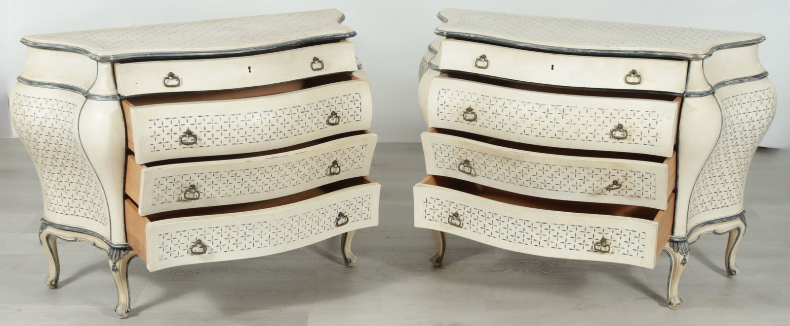Pair Rococo Style White Painted Commodes - 3