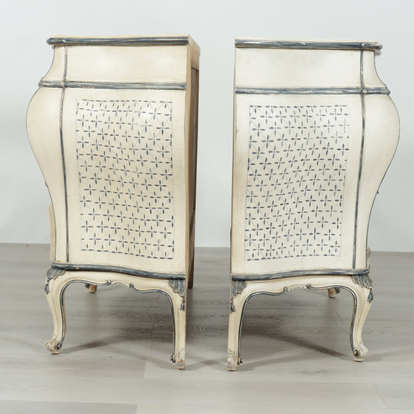 Pair Rococo Style White Painted Commodes - 7