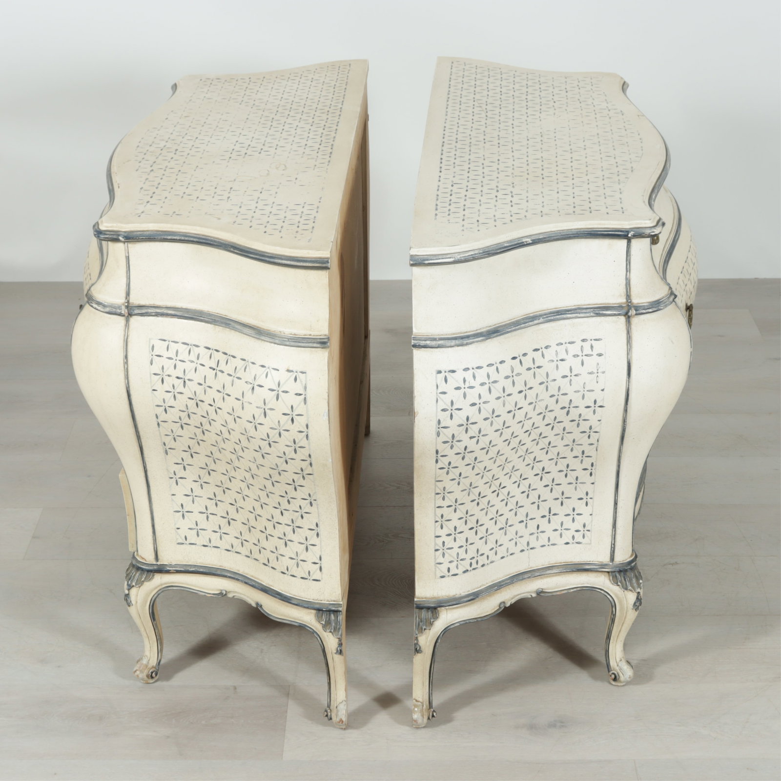 Pair Rococo Style White Painted Commodes - 8