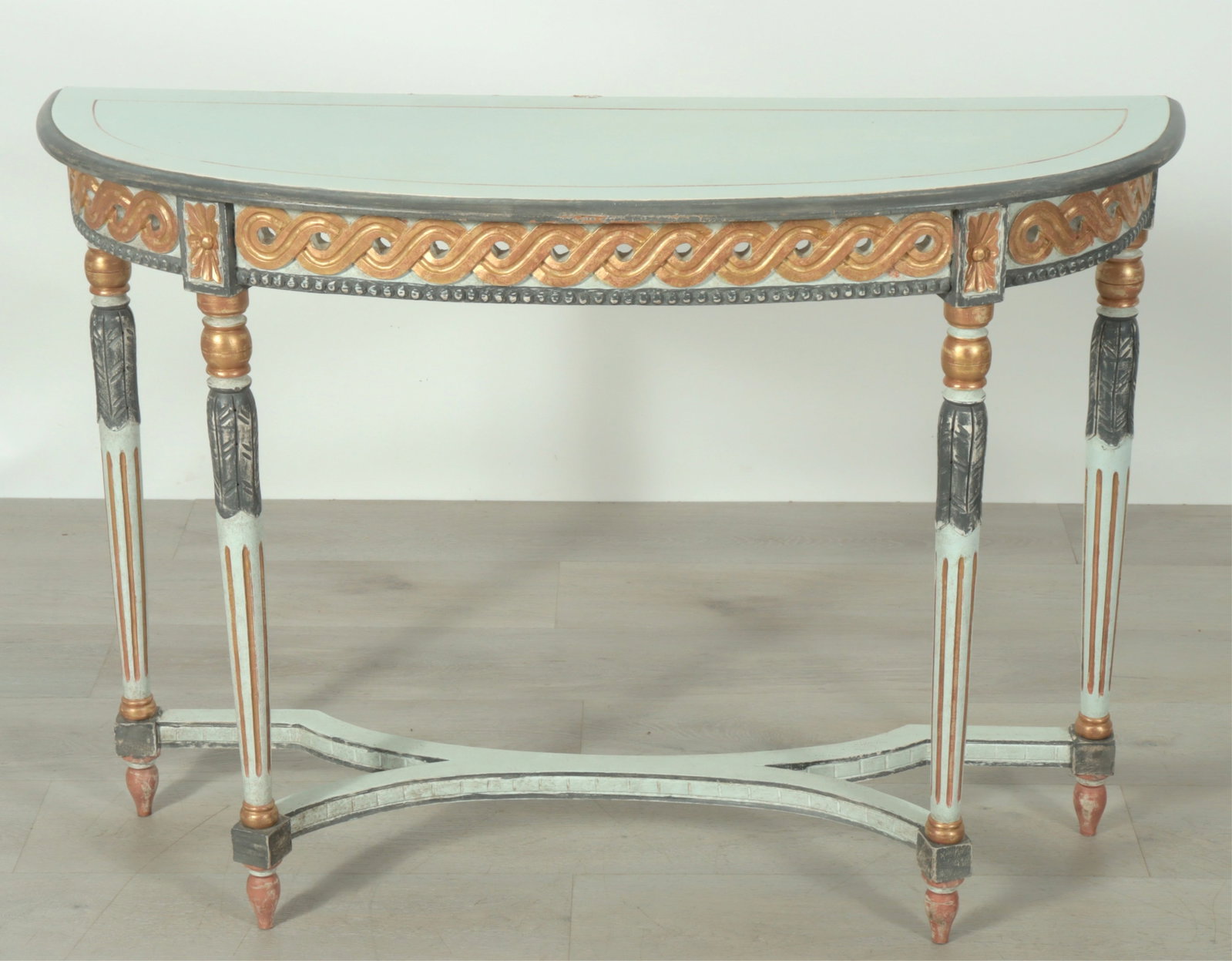 Louis XVI Style Parcel Gilt Blue Painted Console (1 of 12)