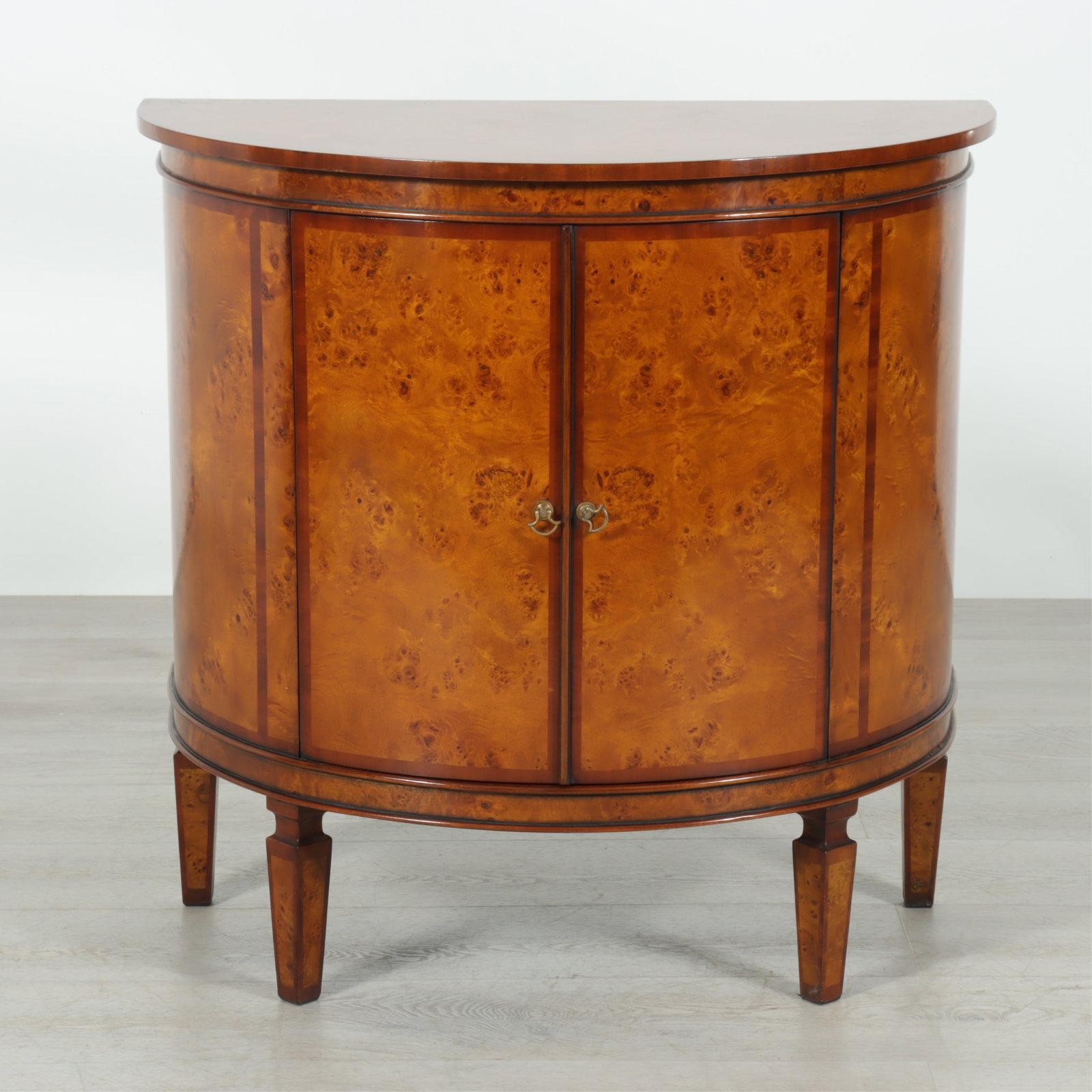 Regency Style Burled Walnut Demi Lune Cabinet (1 of 8)