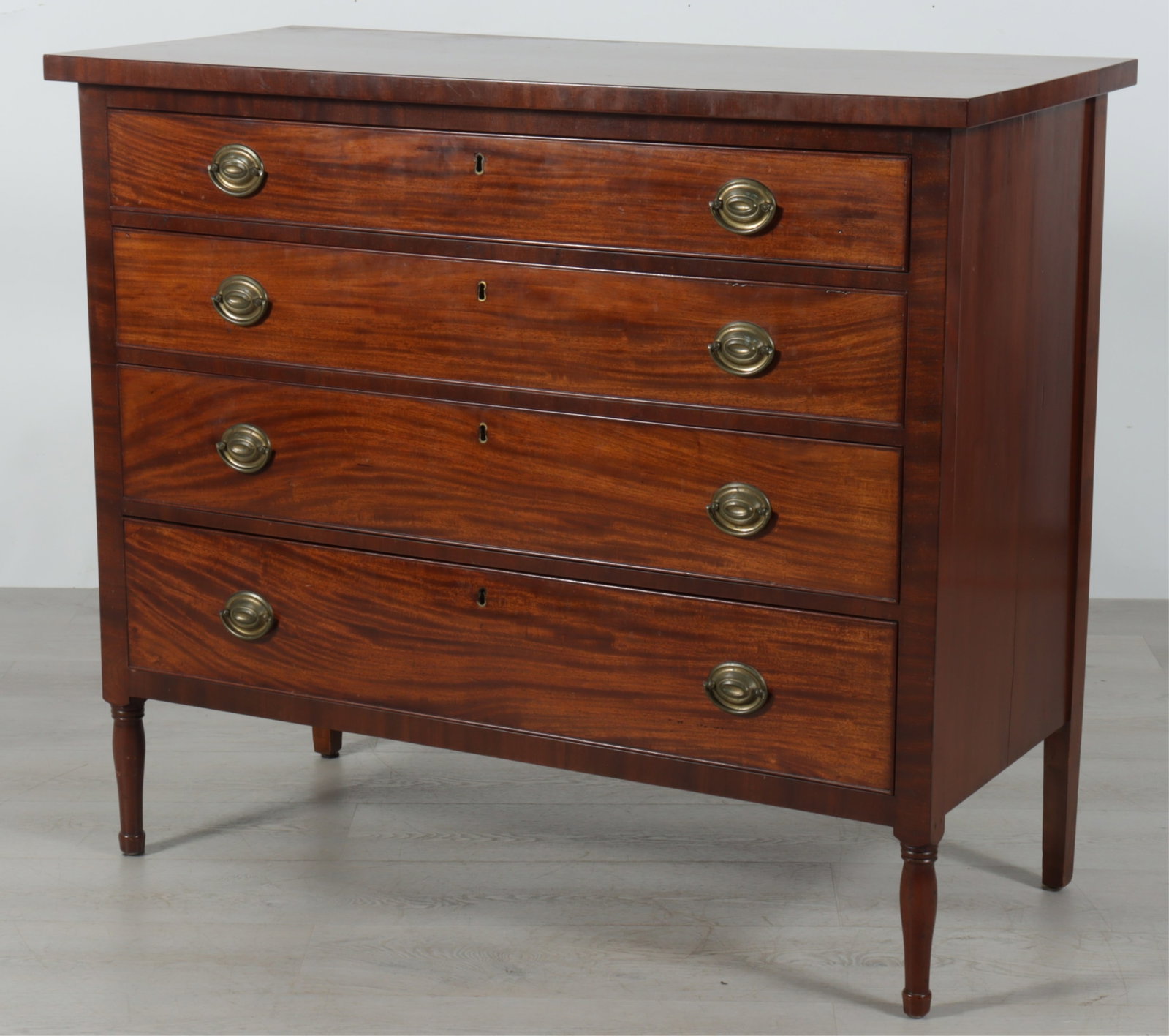 American Sheraton Four Drawer Dresser: American Sheraton cherry and mahogany four drawer dresser