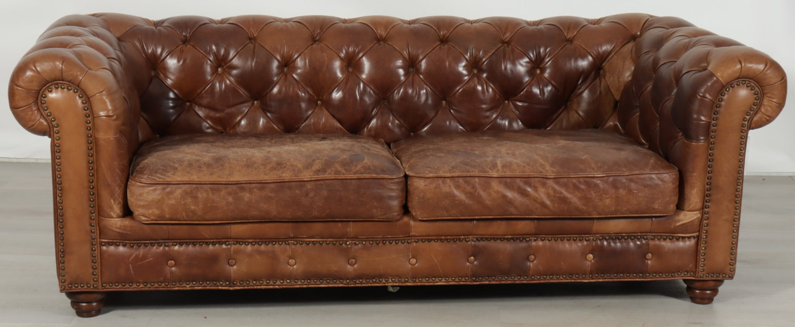 Chesterfield Brown Leather Upholstered Sofa (1 of 10)