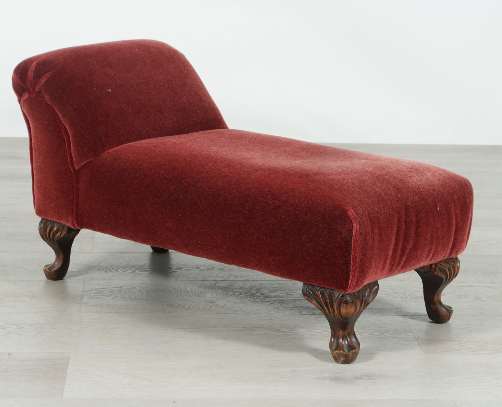 Rococo Style Mahogany Child's Recamier: Rococo Style Mahogany Child's Recamier, in burgundy velour upholstery