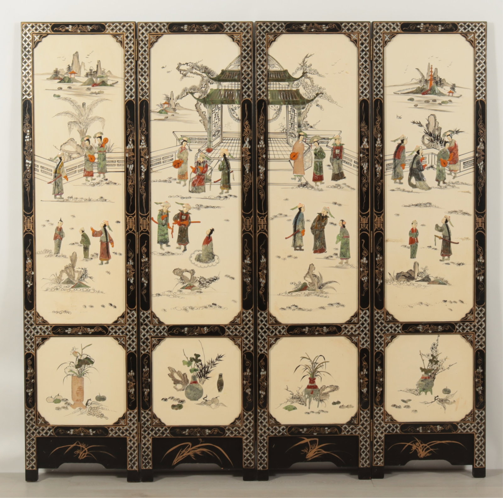 Chinese Hardstone Inlaid 4-Panel Screen (1 of 15)