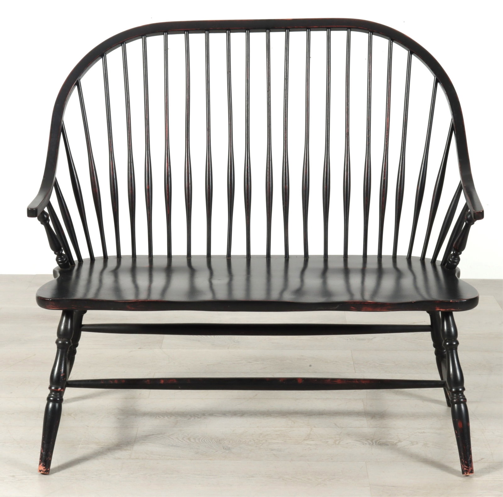 Windsor Style Black Painted Settee - 2