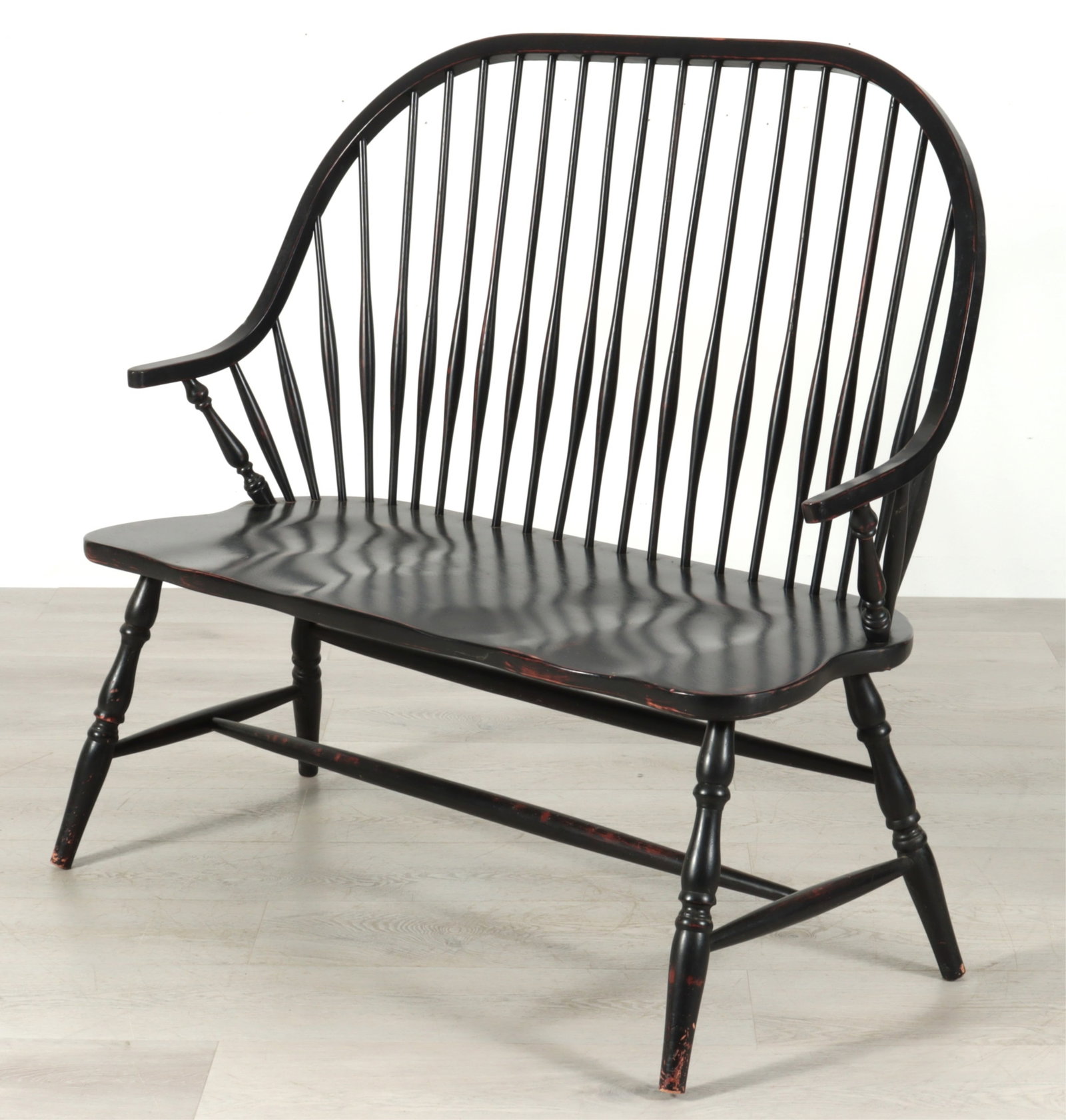 Windsor Style Black Painted Settee - 3