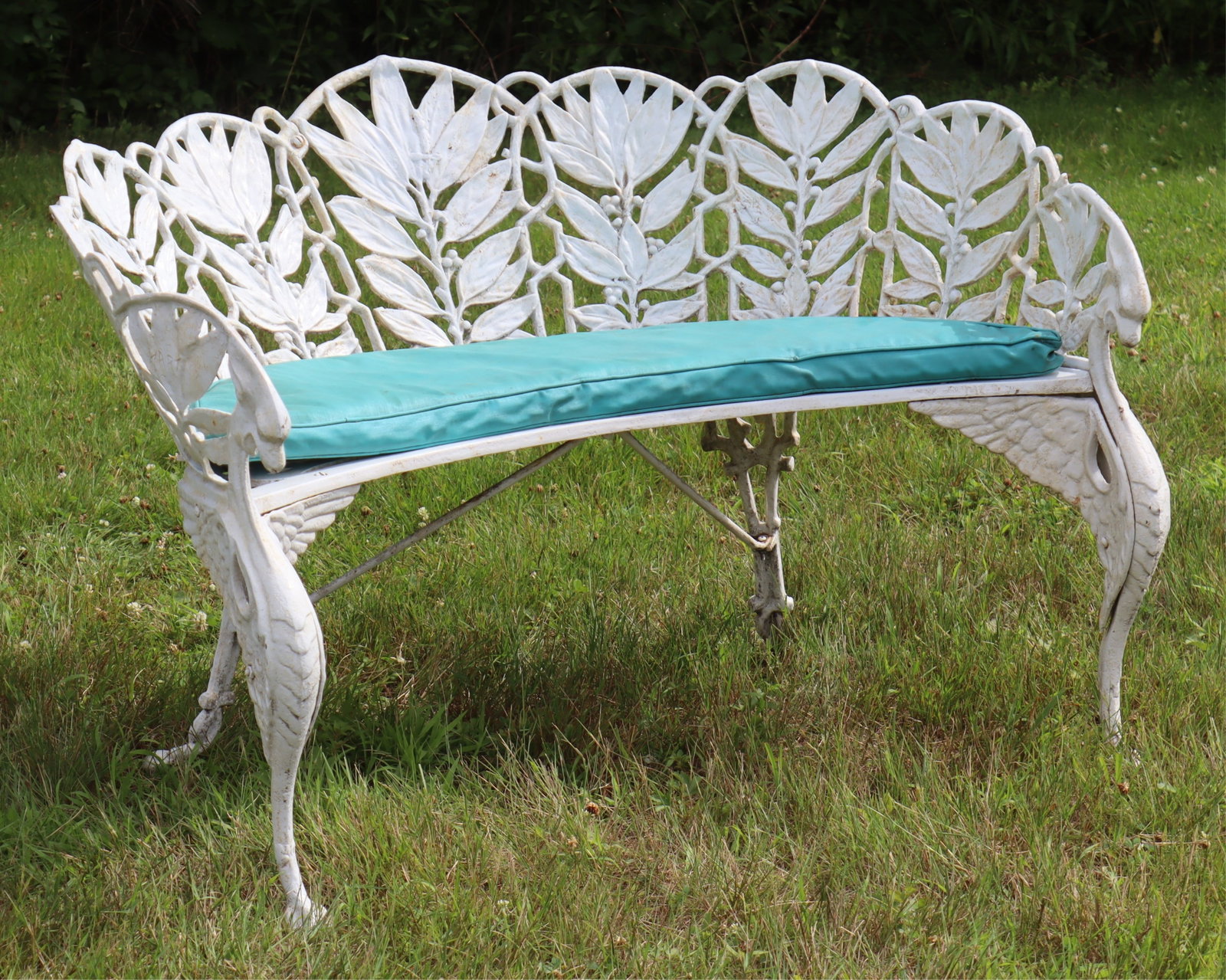 Cast Iron Garden Bench Leaf & Phoenix Motif: Cast Iron Garden Bench, Leaf & Phoenix Motif. Signed HART circa 1890. By Coalbrookdale company.