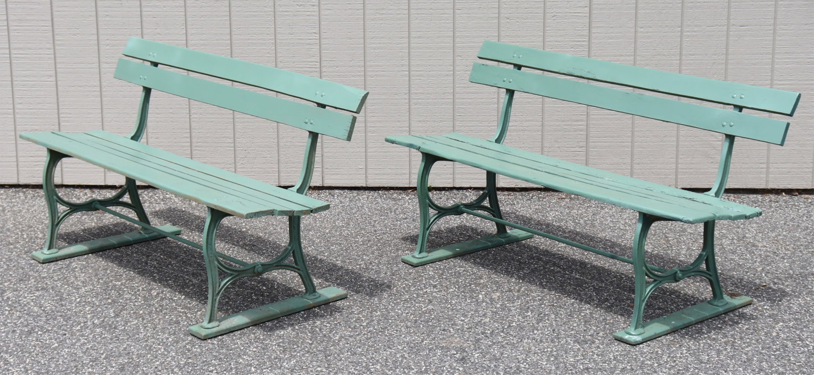Pair Green Painted Cast Iron Garden Benches (1 of 8)
