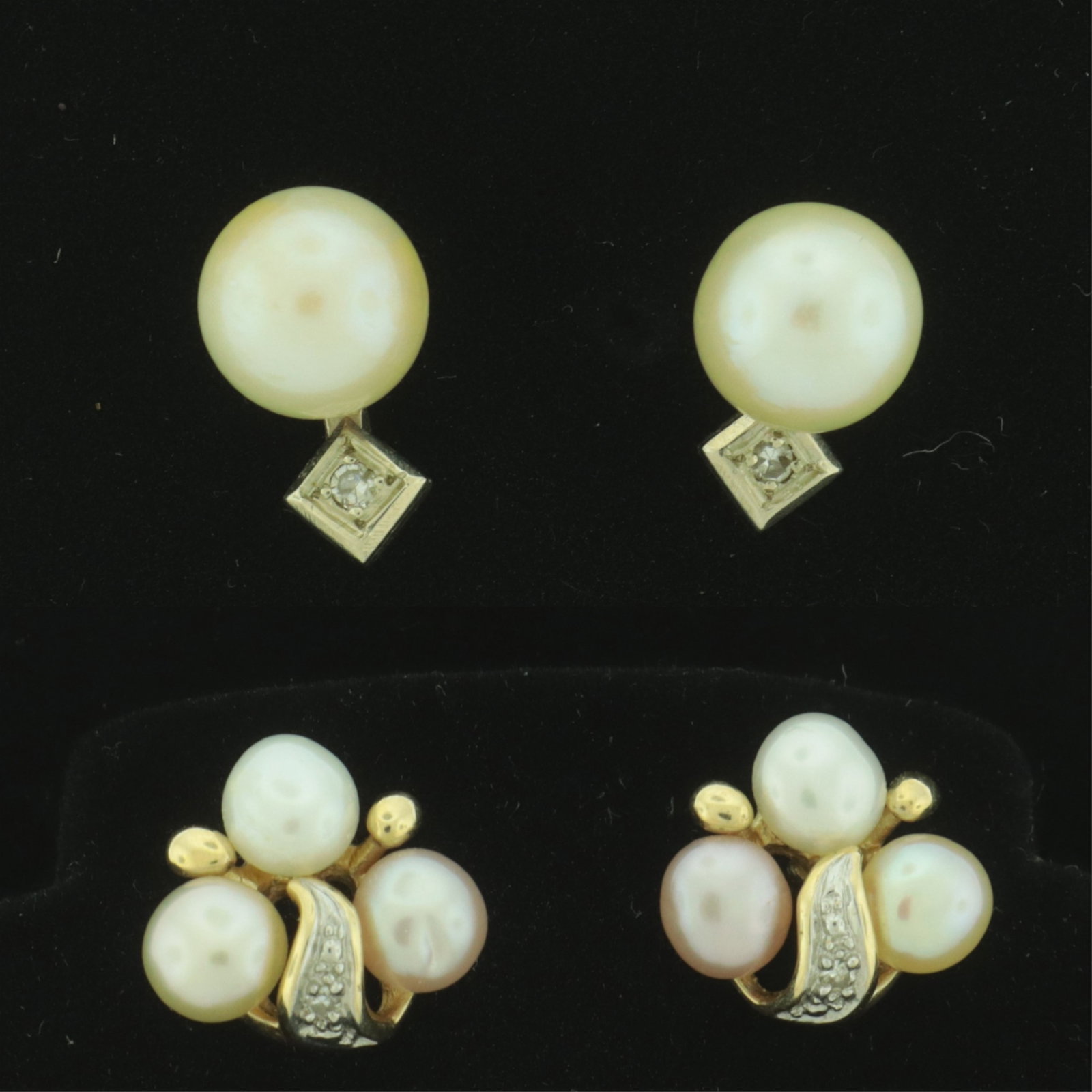Two Pairs of Diamond and Pearl Earrings (1 of 5)