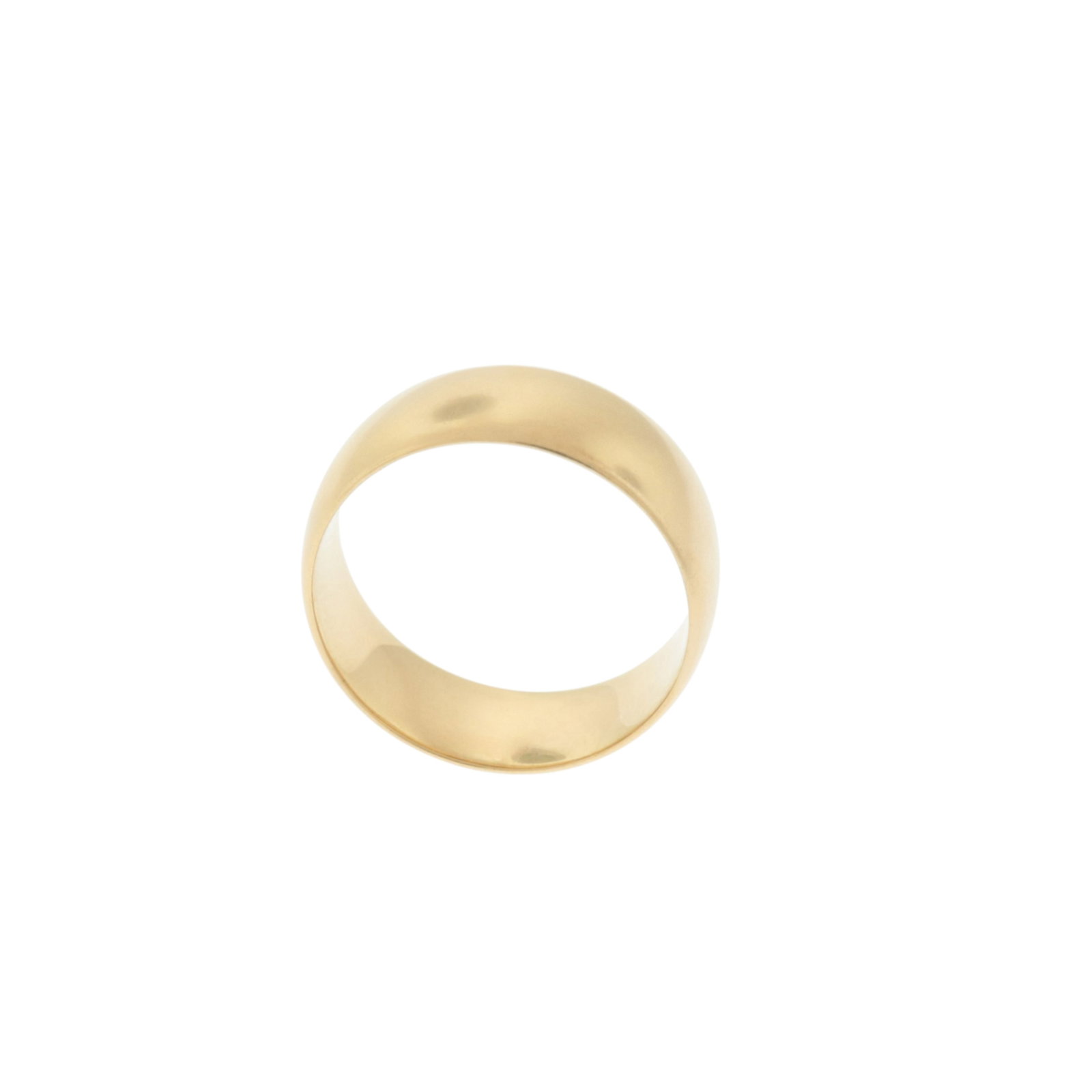 Vintage 14K Yellow Gold Cigar Band Ring: A vintage 14 karat yellow gold cigar band ring, domed top. Shank stamped 14K, maker's mark CW. Weighing 4.7 grams. Size 7, 6.75 mm width. Property from a Litchfield County collection