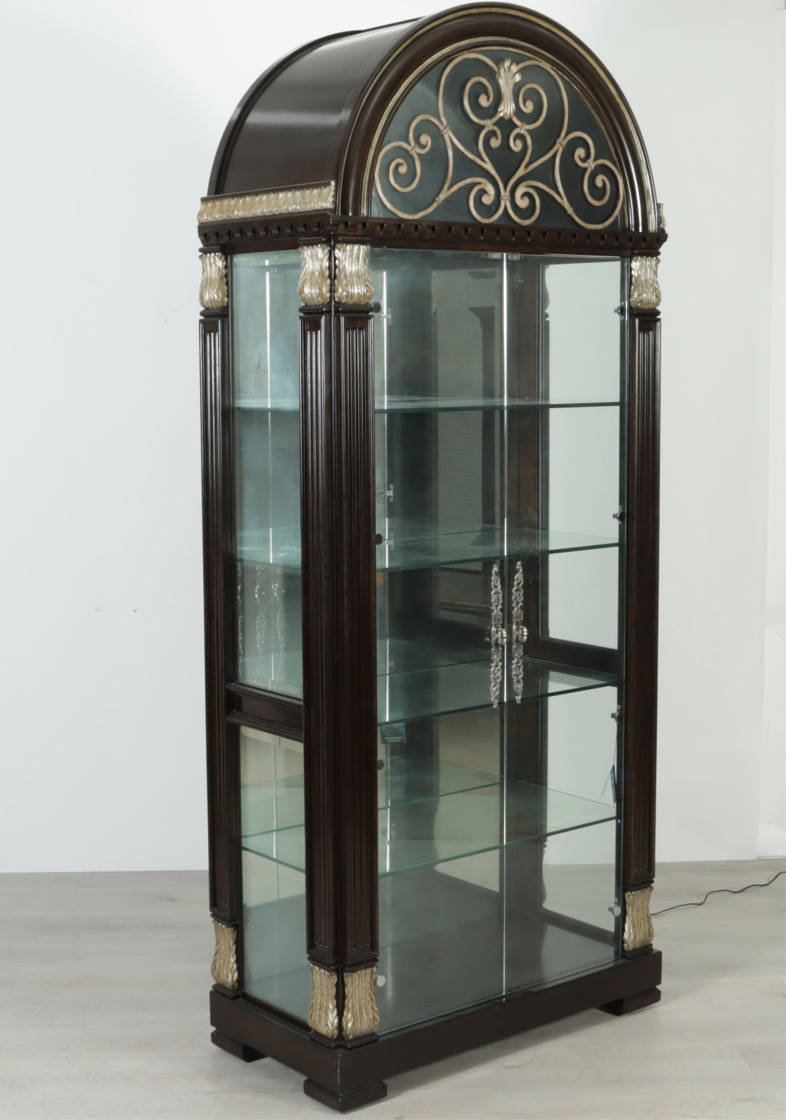 Marge Carson Villa Argenta Display Cabinet: Marge Carson Villa Argenta Display Cabinet, lighted interior with glass shelves. 94.5" H x 40.5" W x 20" D