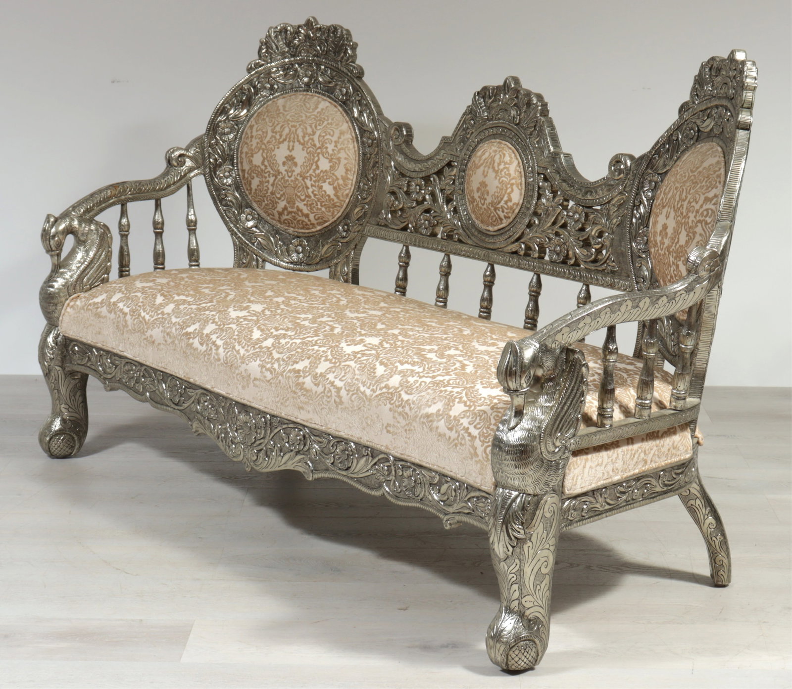 Indian Repousse Brass Veneered Settee - 3