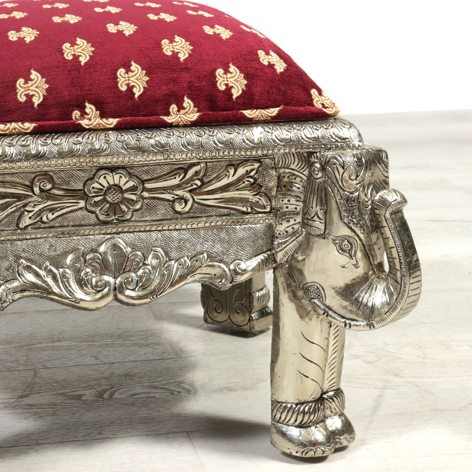 Pair Indian Repousse Brass Veneered Stools - 5