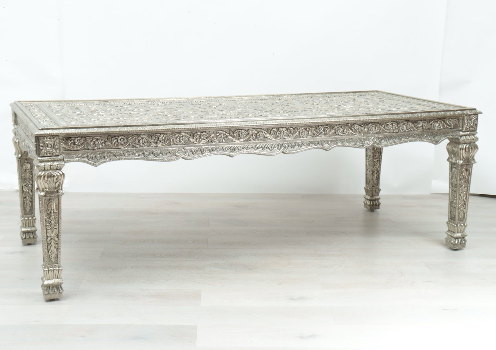 Indian Repousse Brass Veneered Dining Table: Indian Repousse Brass Veneered Dining Table 32.75' H x 42" W x 95" L