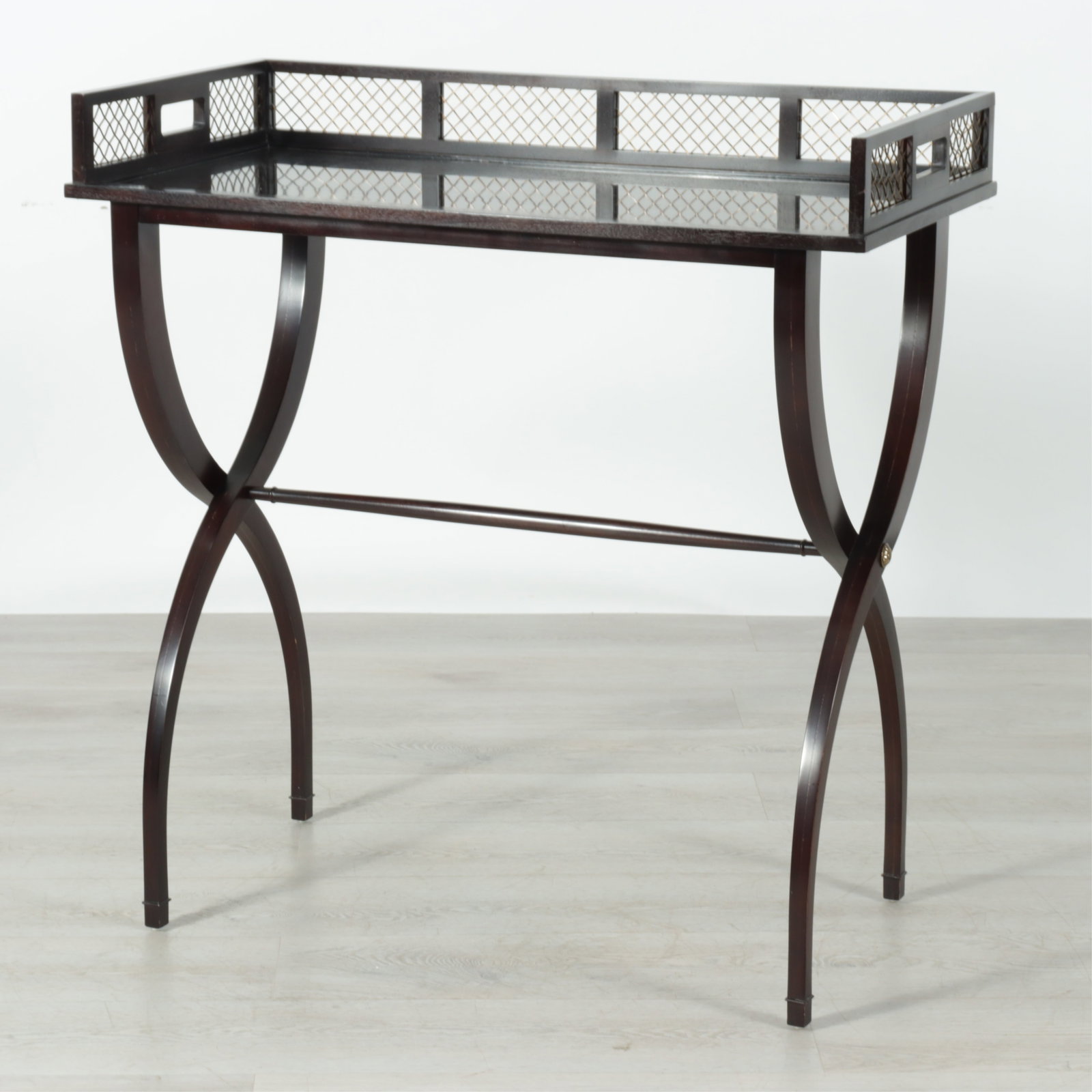 Barbara Barry for Baker Mahogany Tray on Stand: Barbara Barry for Baker Mahogany Tray on Stand 39" H x 38" W x 18.5" D