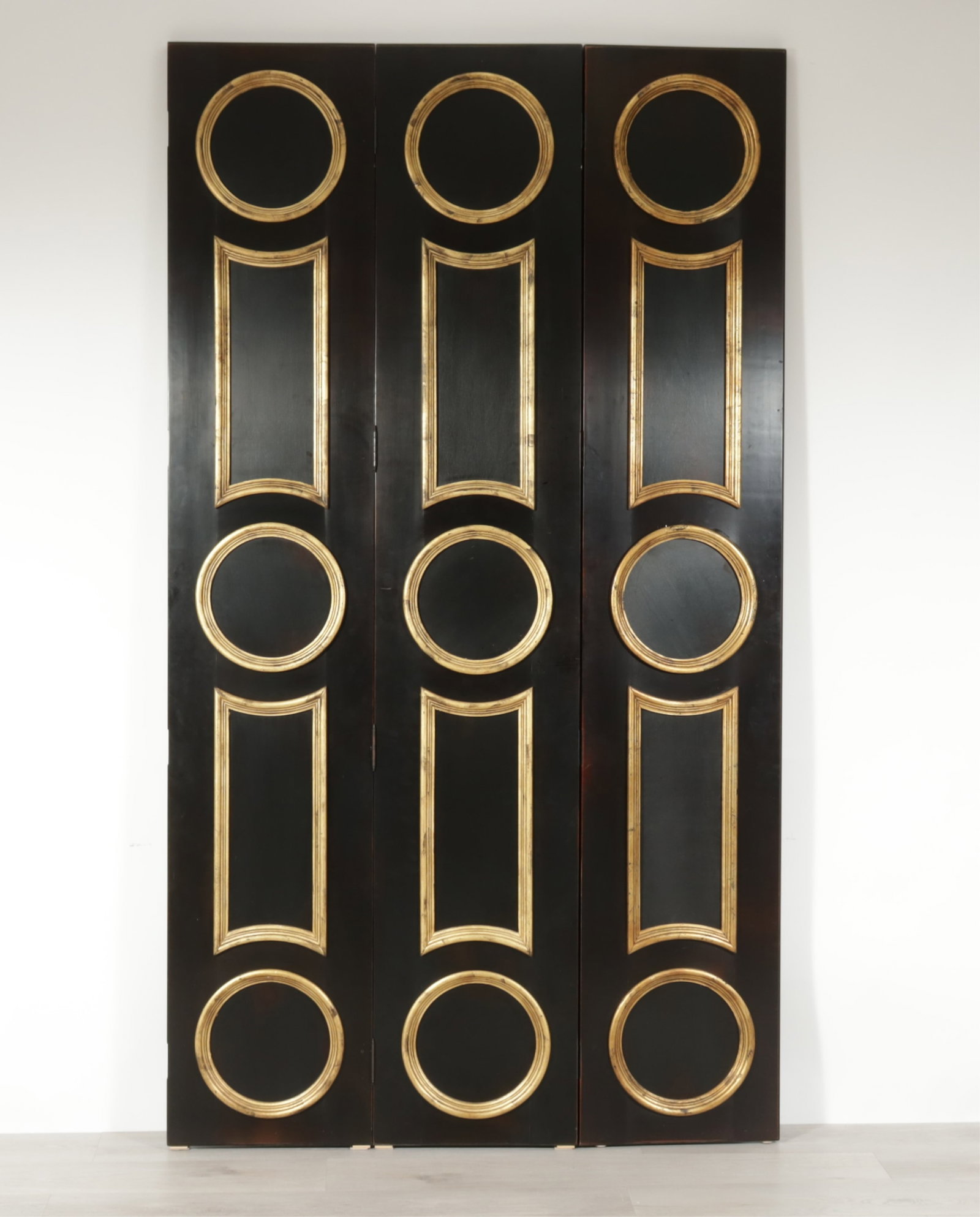 Classical Style Parcel-Gilt Black Painted Screen - 2