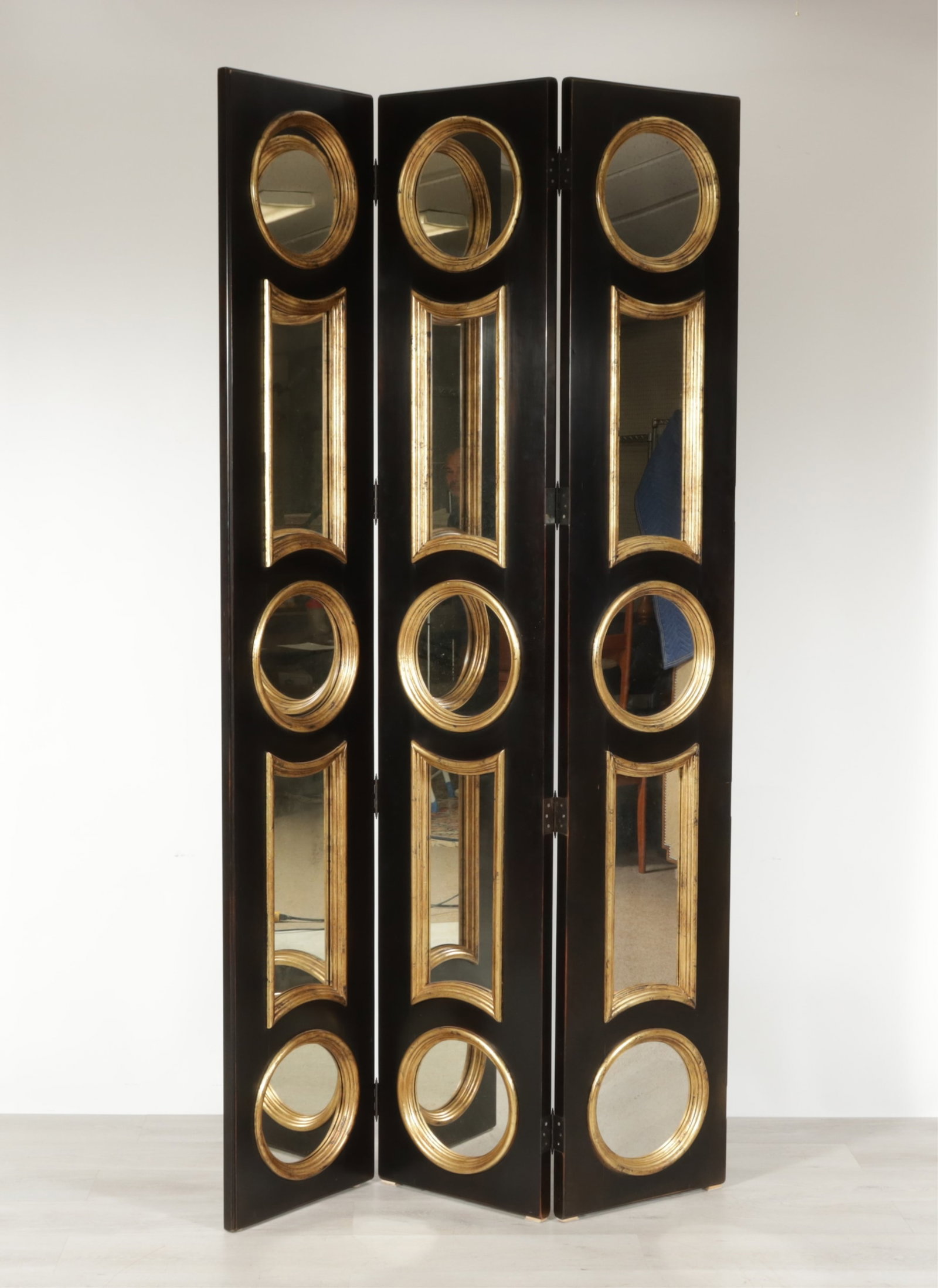 Classical Style Parcel-Gilt Black Painted Screen - 5