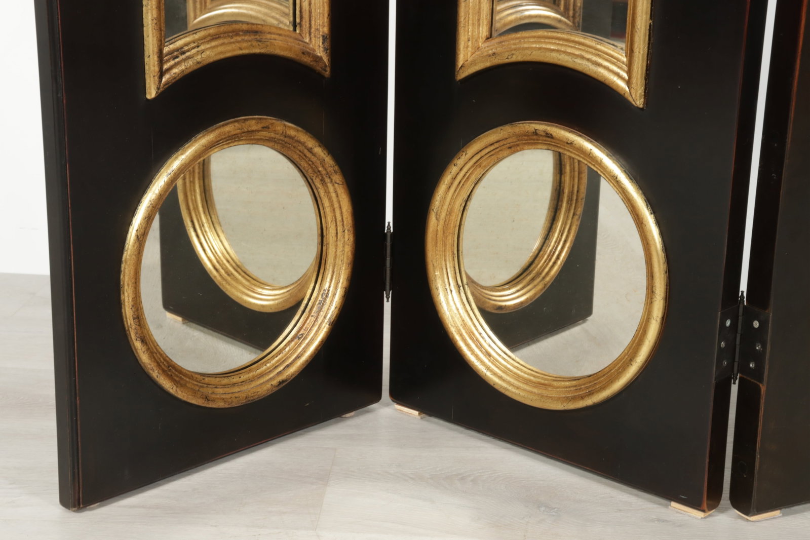 Classical Style Parcel-Gilt Black Painted Screen - 6