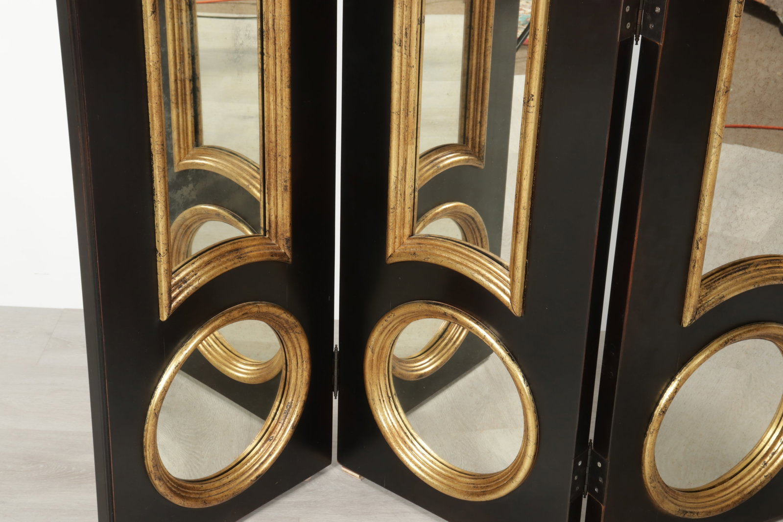 Classical Style Parcel-Gilt Black Painted Screen - 7