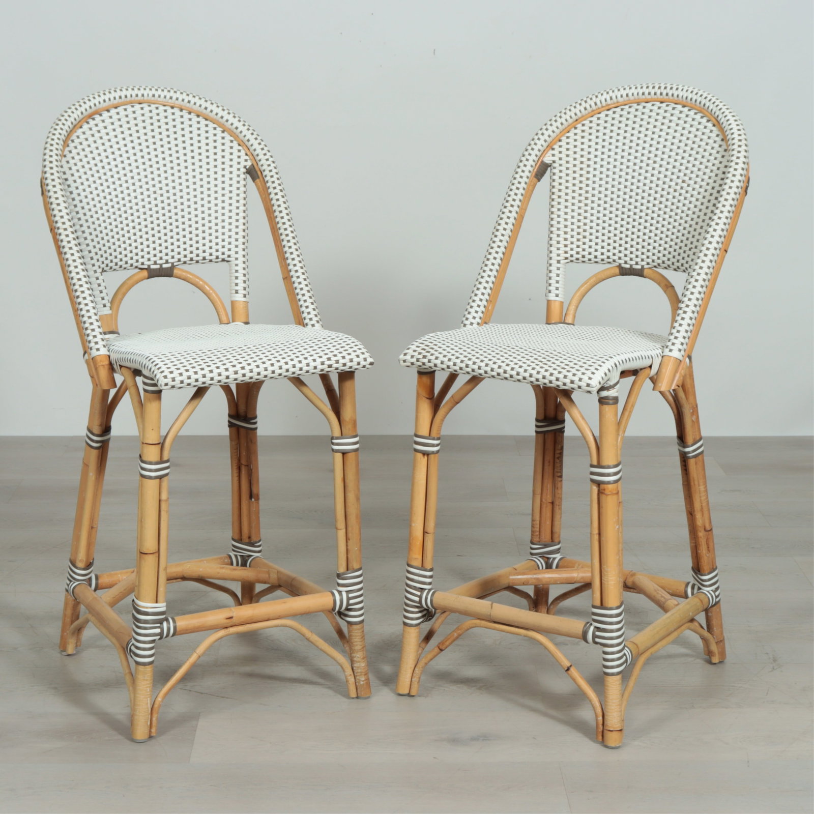 Pr Bamboo & Woven All-Weather Wicker Bar Stools (1 of 7)