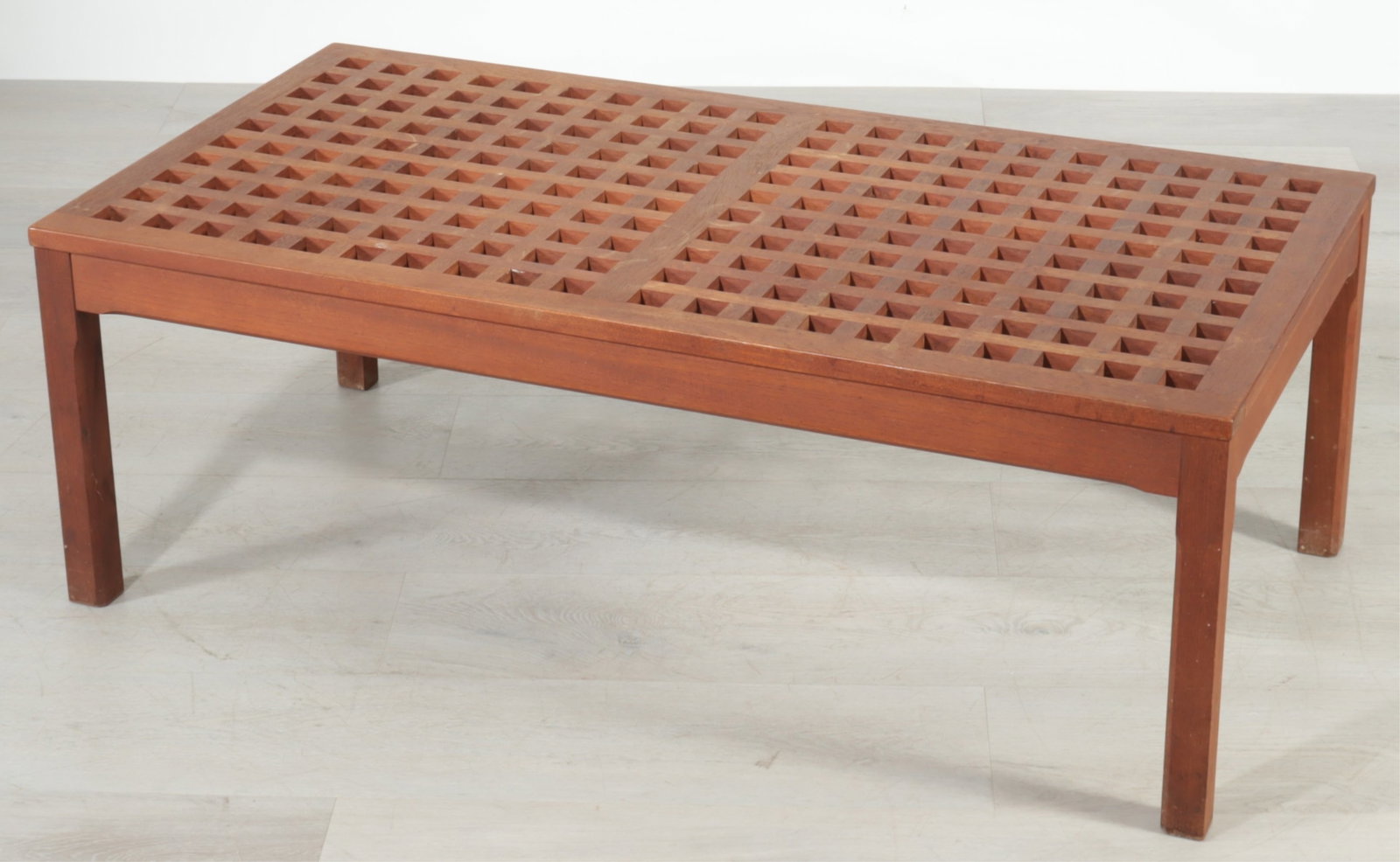 John Vedel Rieper Teak Coffee Table: John Vedel Rieper Teak Coffee Table, with lattice top 16.5" H x 47.5" W x 24.5" D