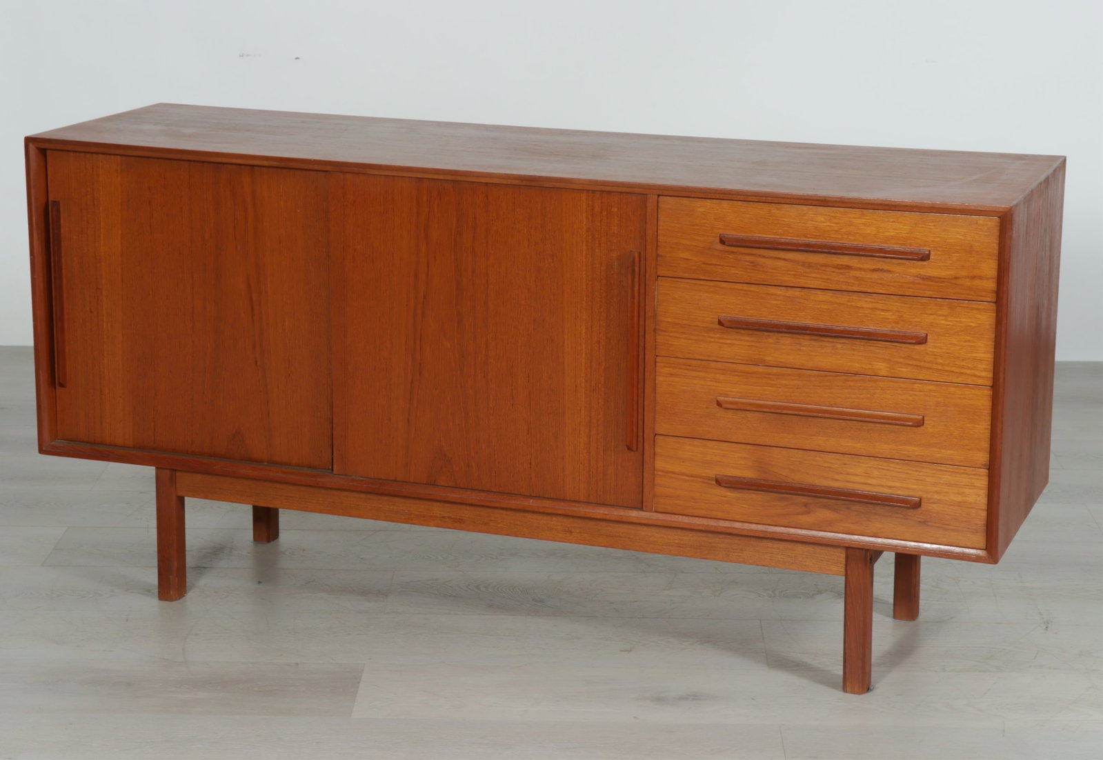 Danish Modern Teak Sideboard, 1965: Danish Modern Teak Sideboard, circa 1965, made in Denmark 29.25" H x 60.25" W x 17" D