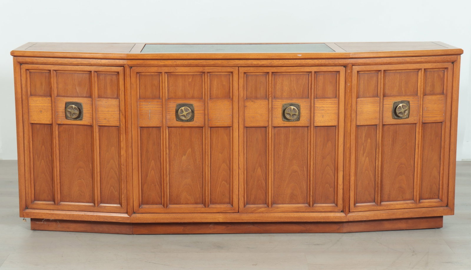 Heritage Mid Century Modern Walnut Buffet: Heritage Mid-century modern walnut buffet, with inset marble top 32" H x 76" W x 15" D