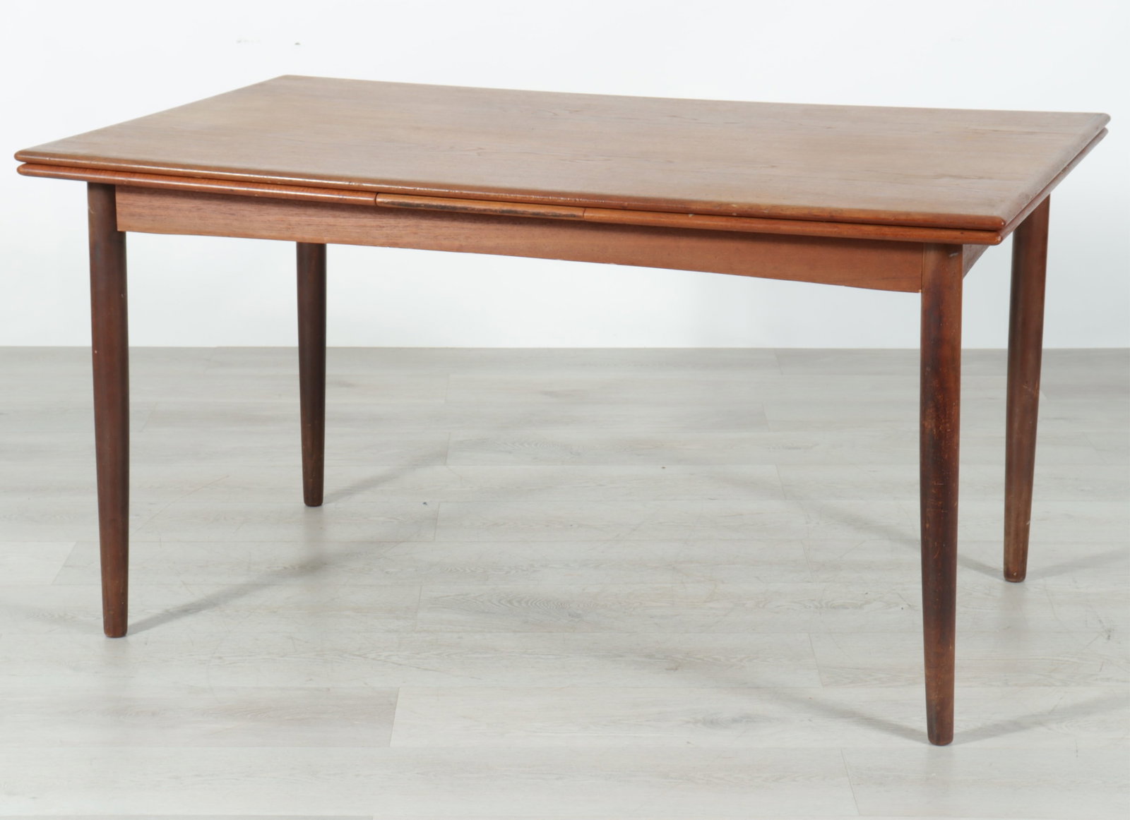 Jack Cartwright for Founders Teak Dining Table: Jack Cartwright for Founders Teak Dining Table, mid 20th C. 29.25" H x 34.5" W x 55.25" L, Extended 98.25"