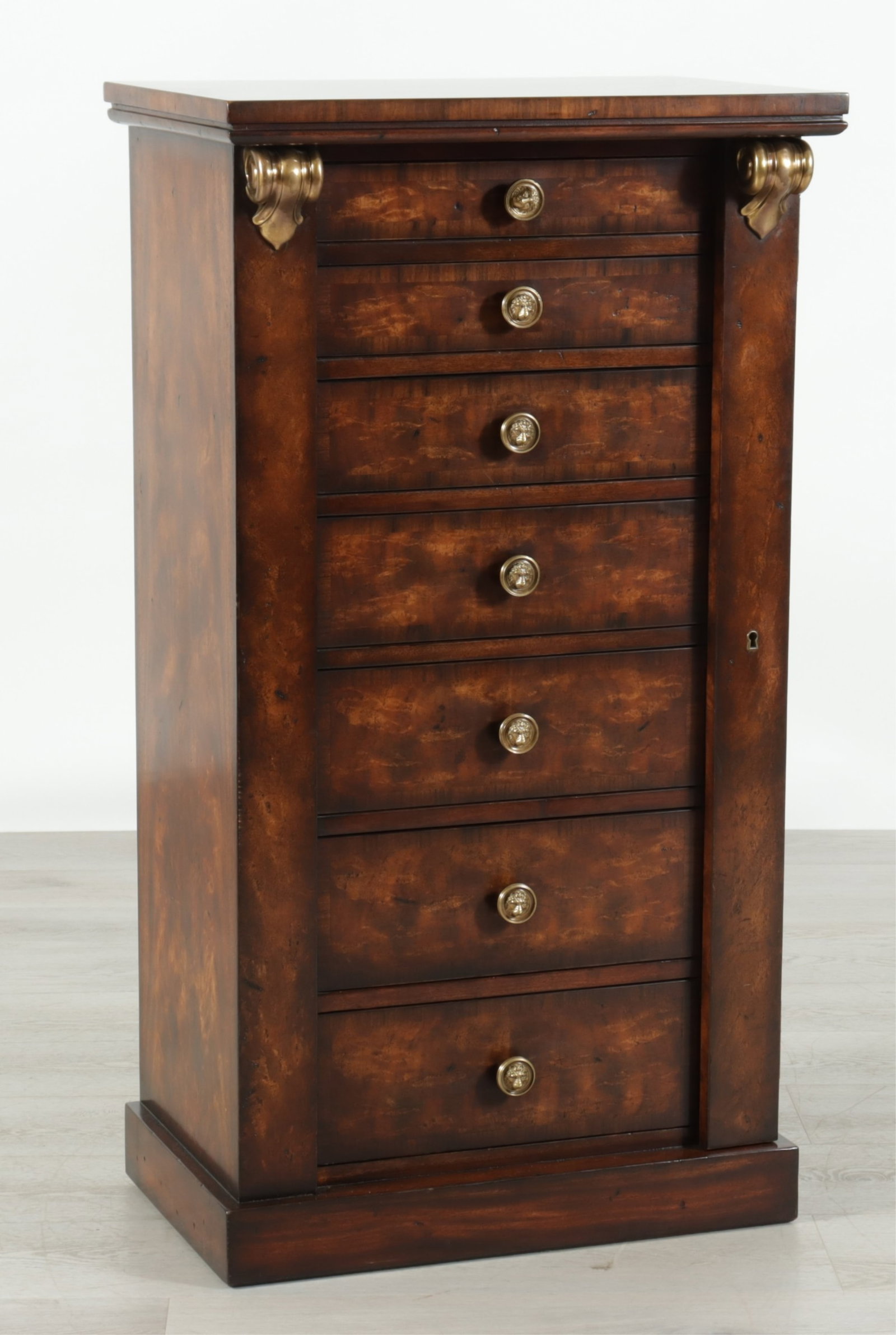 Regency Style Mahogany Wellington Chest: Regency Style Brass Mounted Mahogany Wellington Chest 42" H x 22.75" W x 16" D