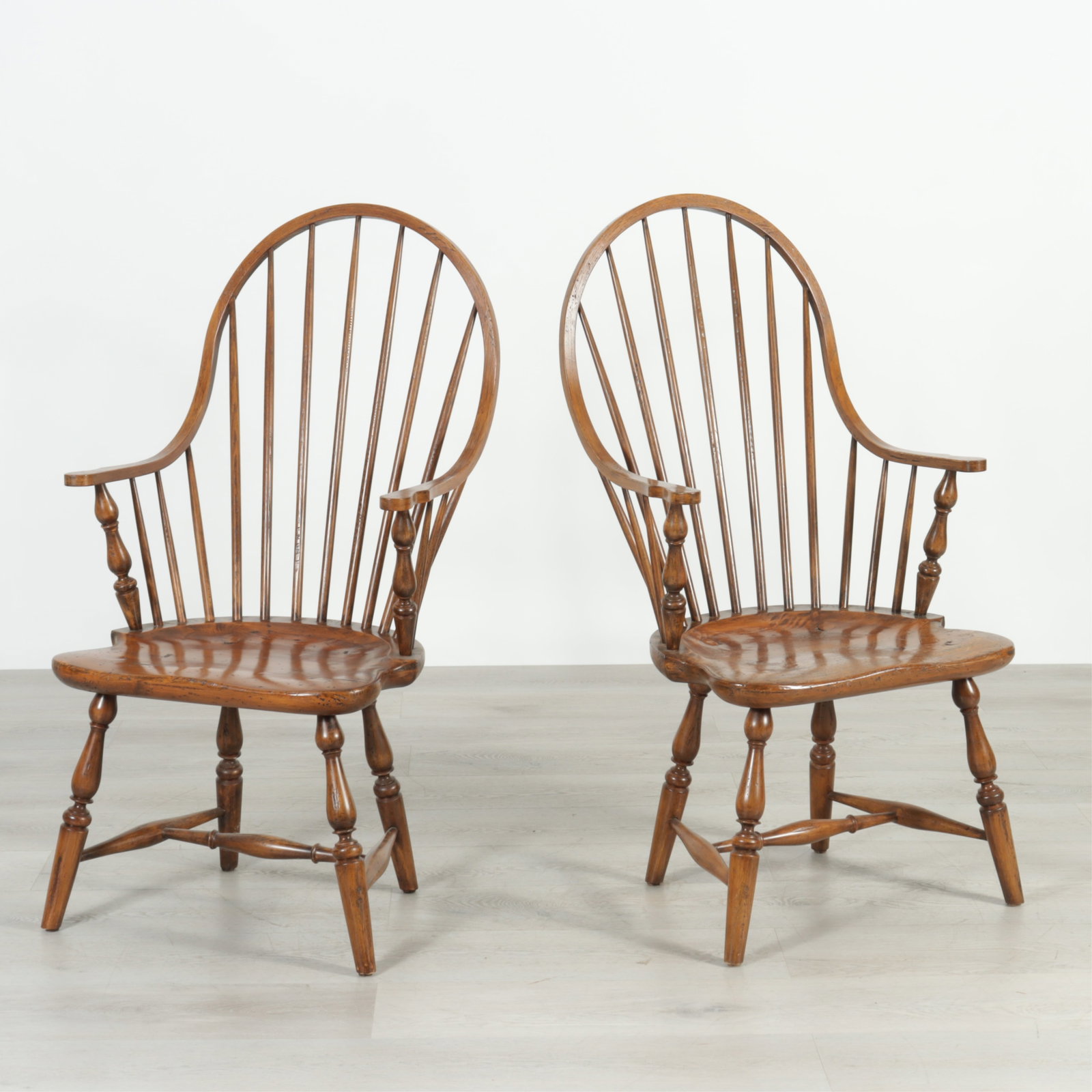Pair Country Pine & Ash Windsor Armchairs: Pair Country Pine & Ash Windsor Armchairs 43" H x 22" W x 25" D