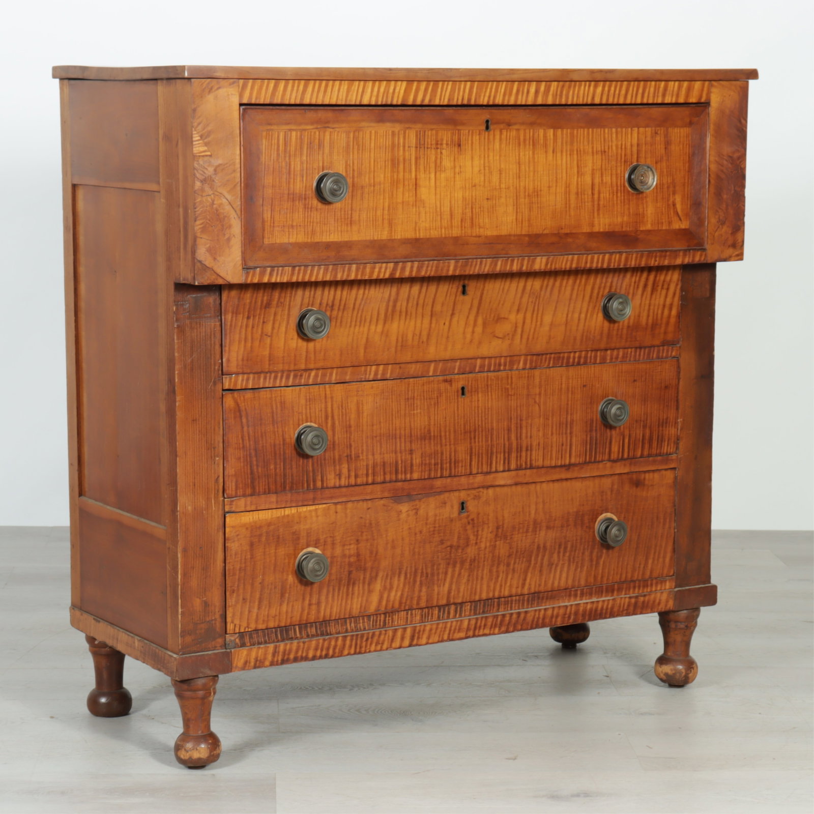 Late Federal Tiger Maple & Cherry Chest of Drawers (1 of 13)