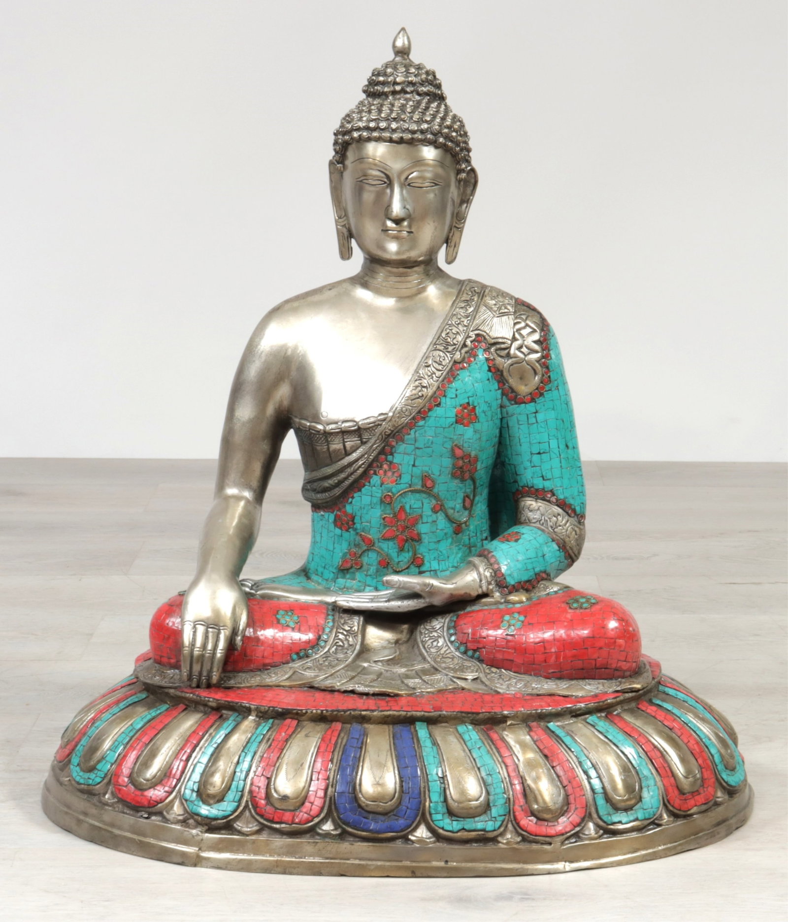 Indian White Brass Faux Tessellated Stone Buddha (1 of 7)