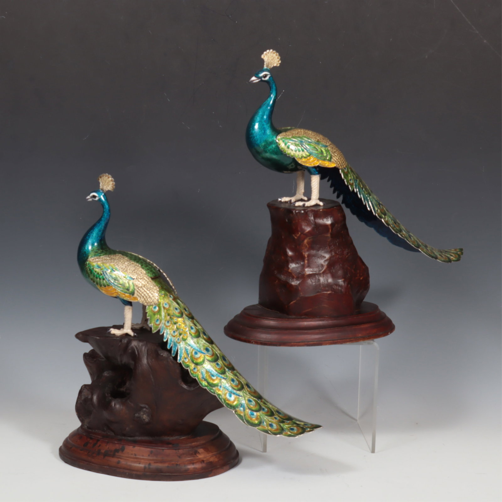 Pair Indian Enameled Copper Peacocks (1 of 8)