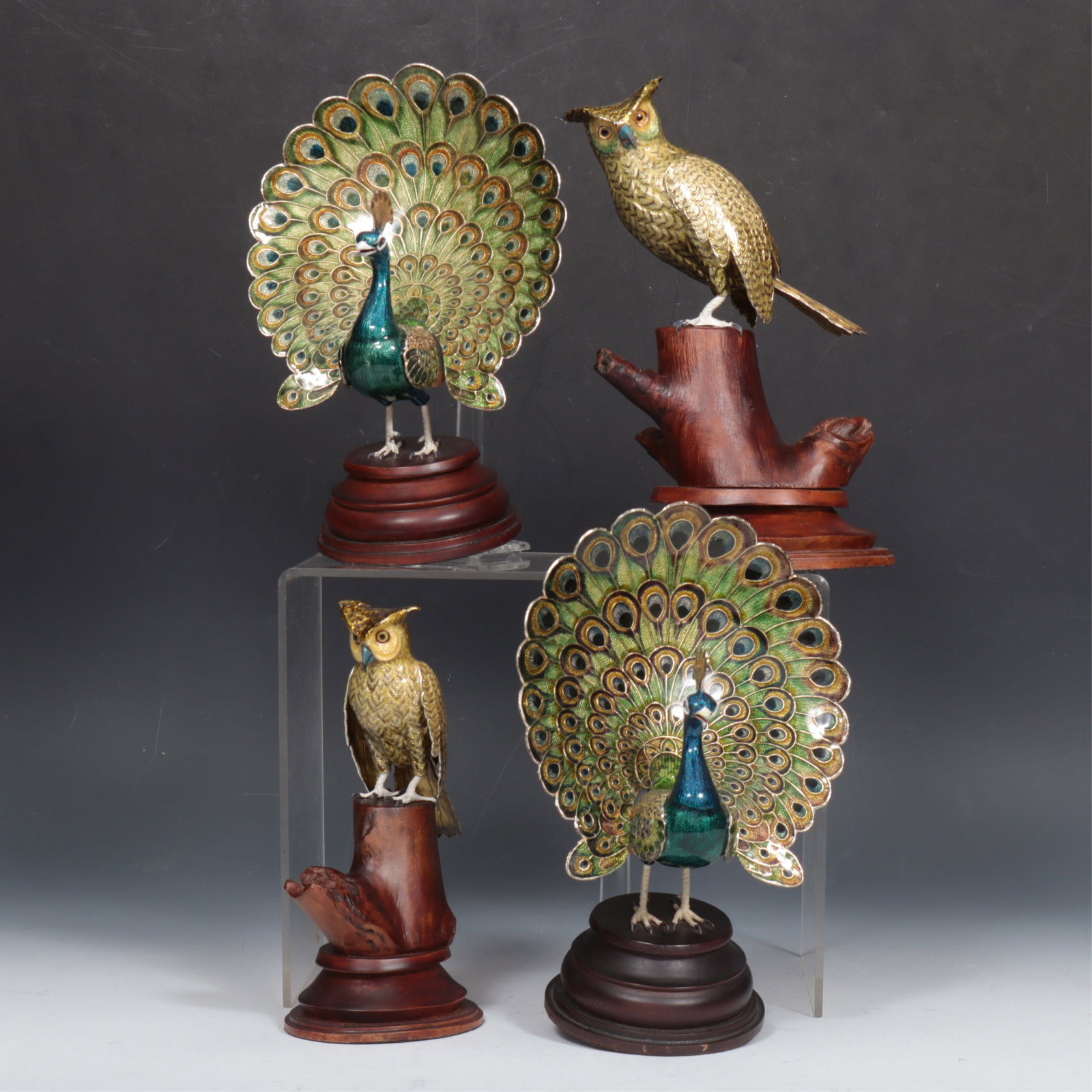 Indian Enameled Copper Peacocks & Owls (1 of 10)