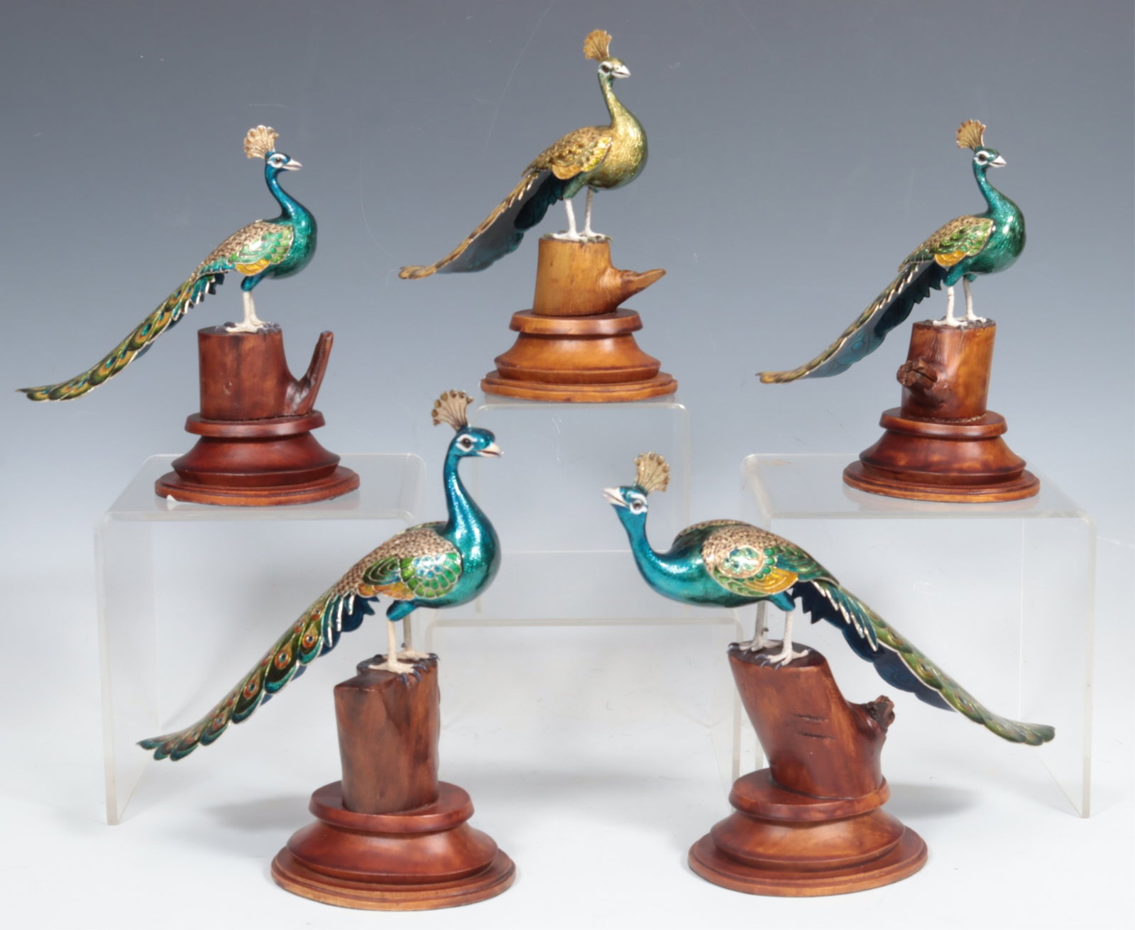 Five Indian Enameled Copper Peacocks (1 of 12)