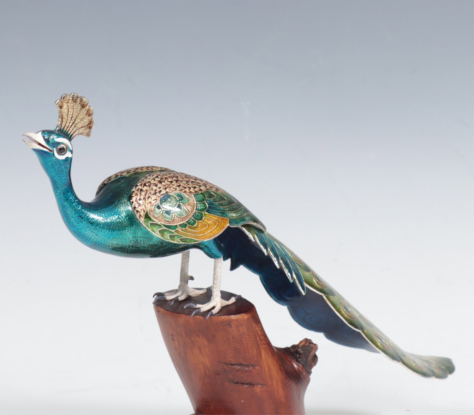 Five Indian Enameled Copper Peacocks - 3