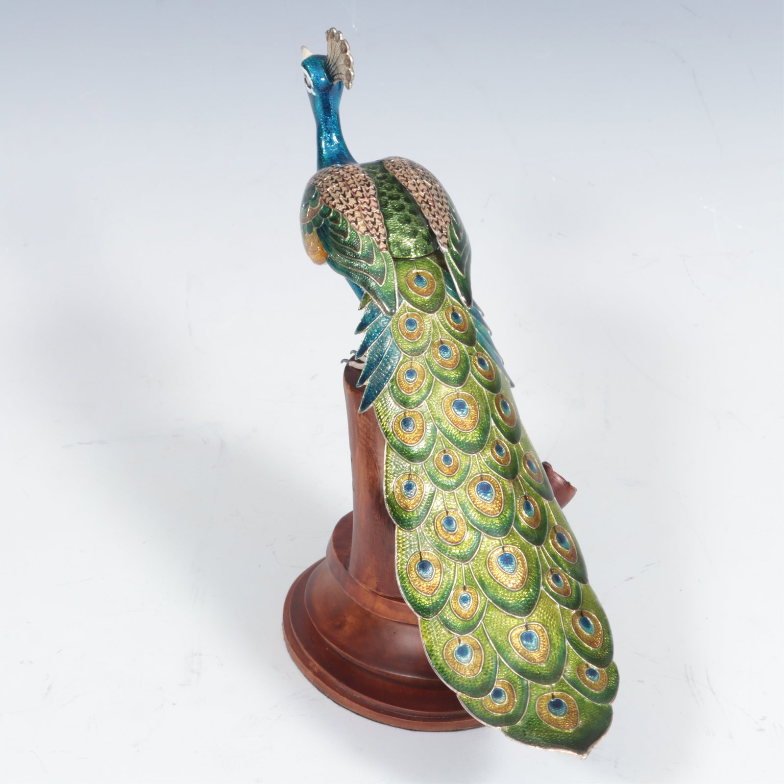 Five Indian Enameled Copper Peacocks - 4