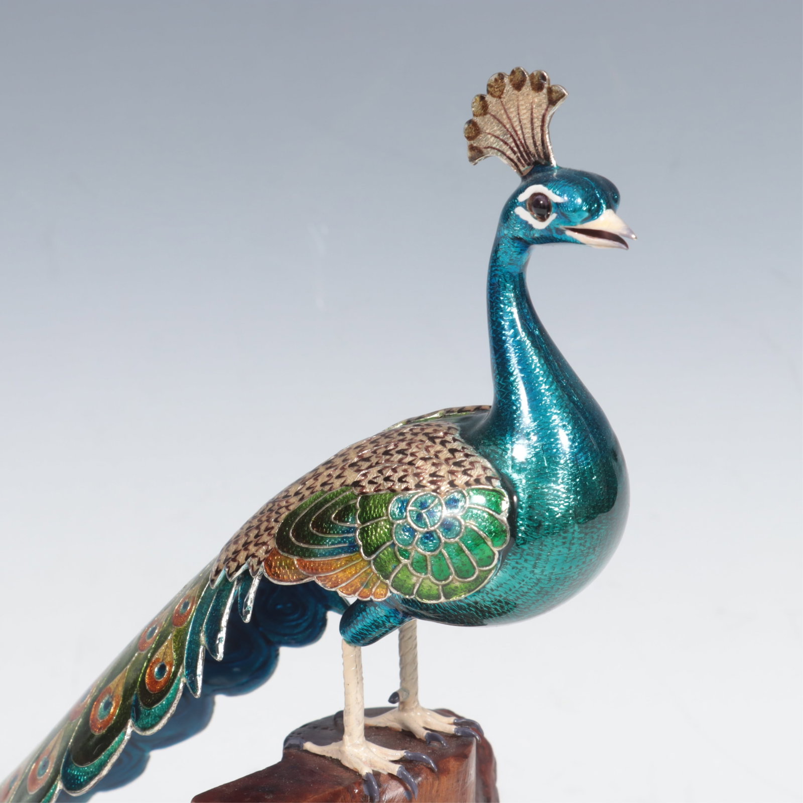 Five Indian Enameled Copper Peacocks - 5