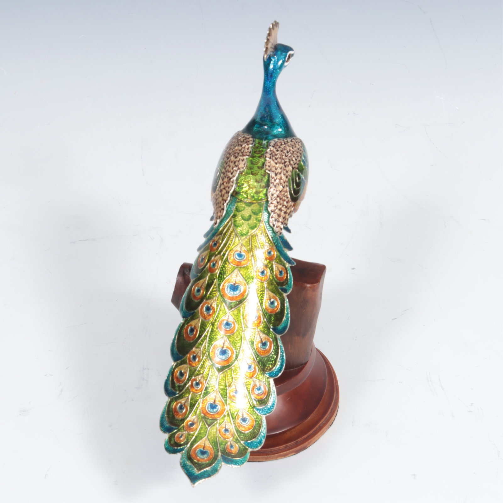 Five Indian Enameled Copper Peacocks - 6