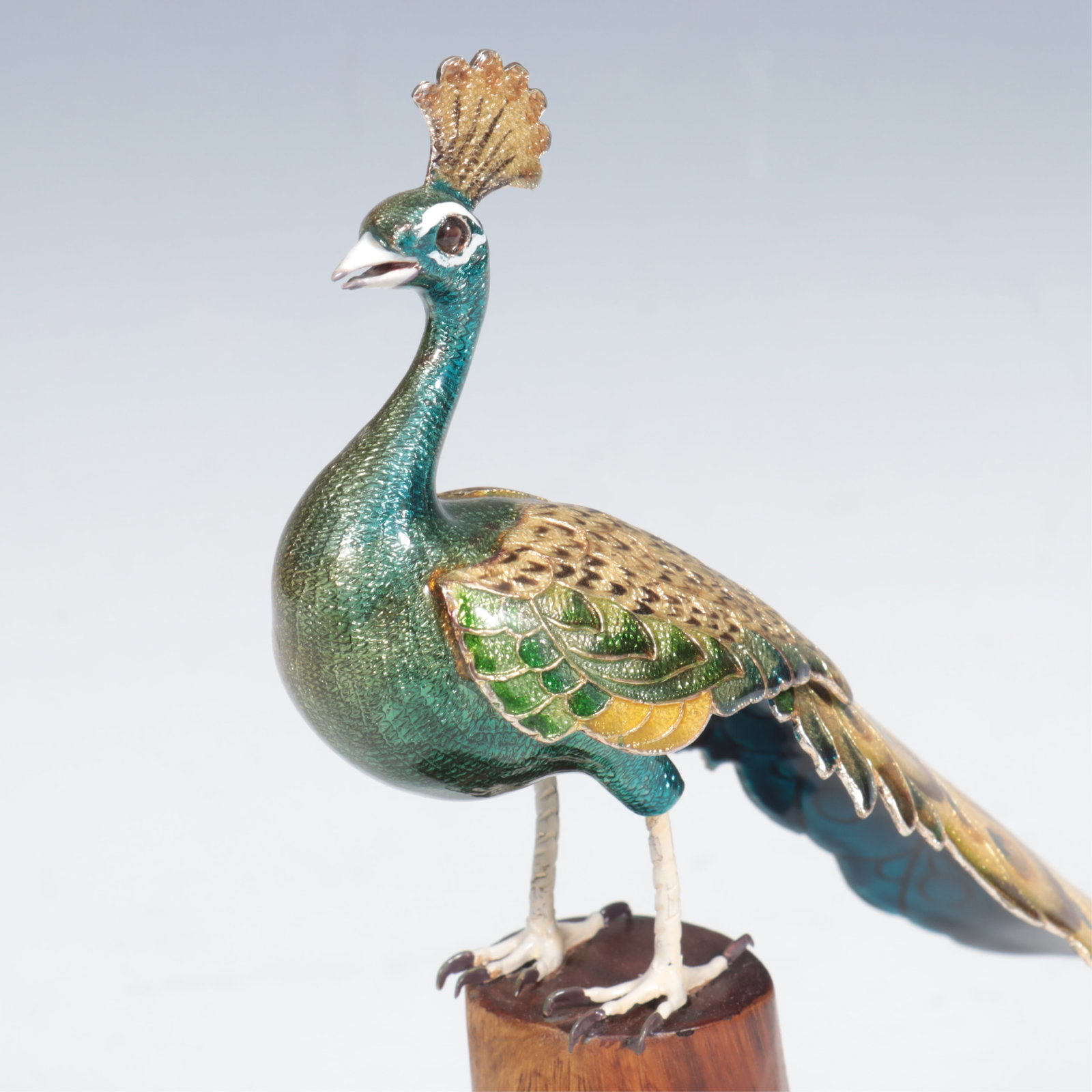 Five Indian Enameled Copper Peacocks - 9