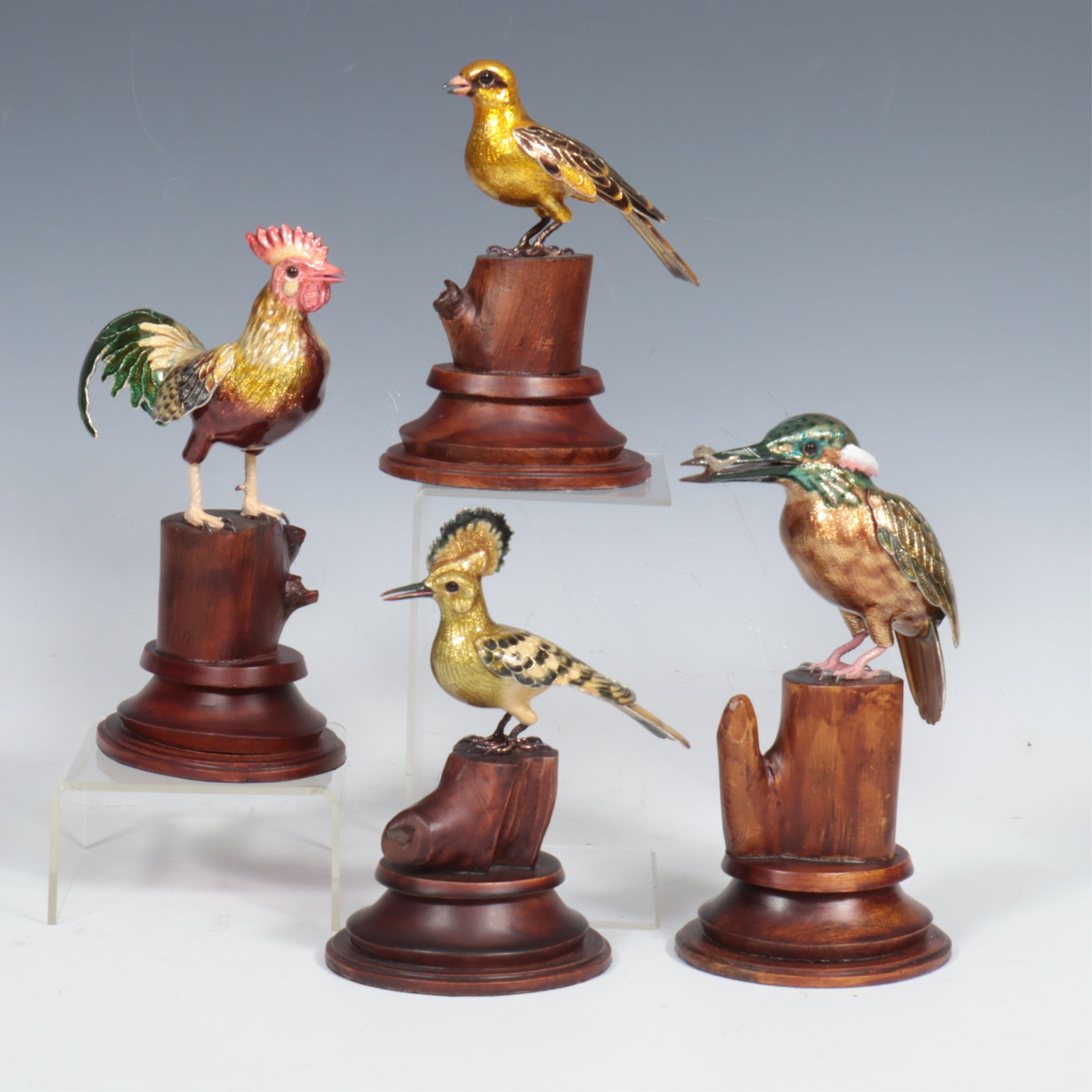 Four Indian Enameled Copper Birds (1 of 10)