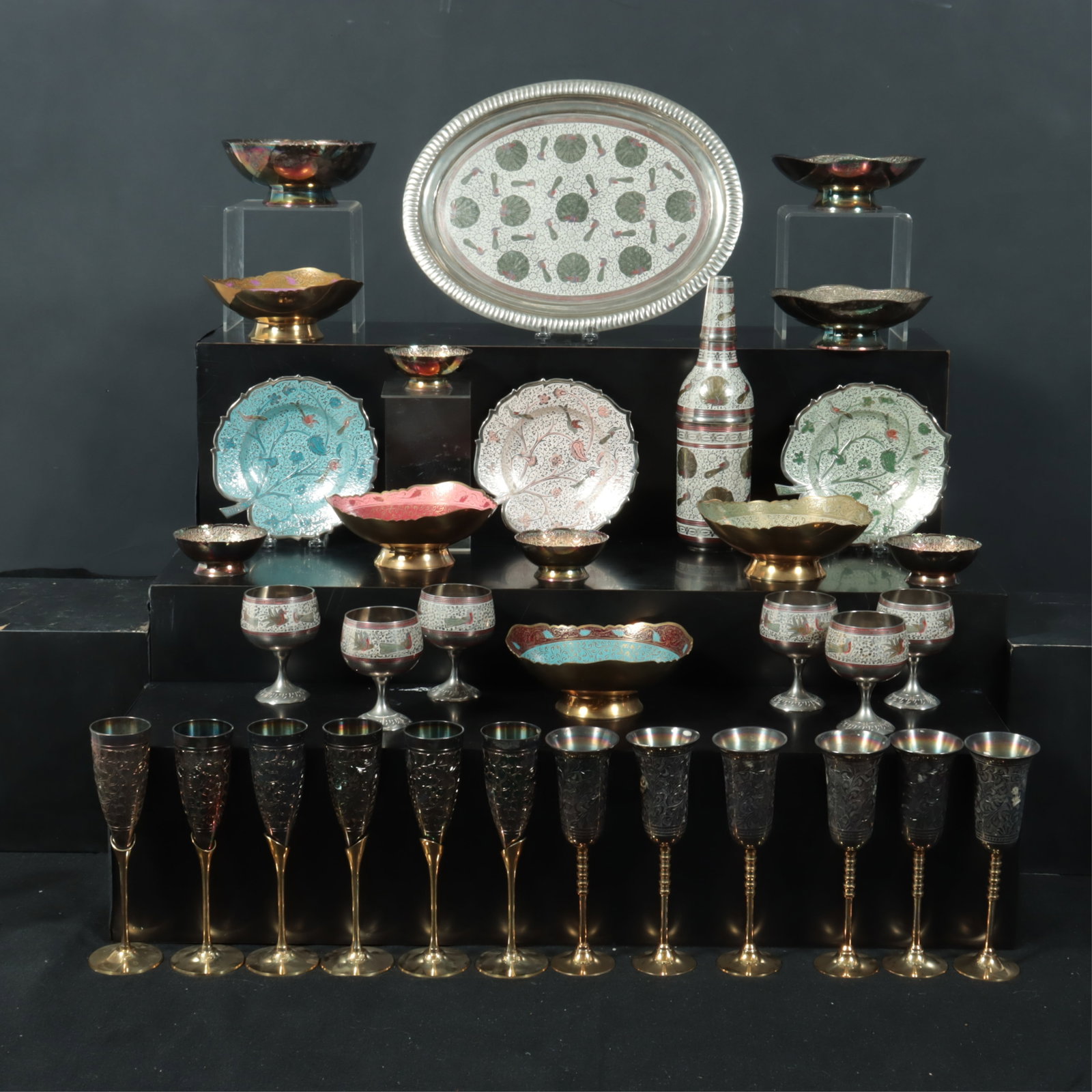 Indian Etched Enameled Metal Tableware (1 of 10)