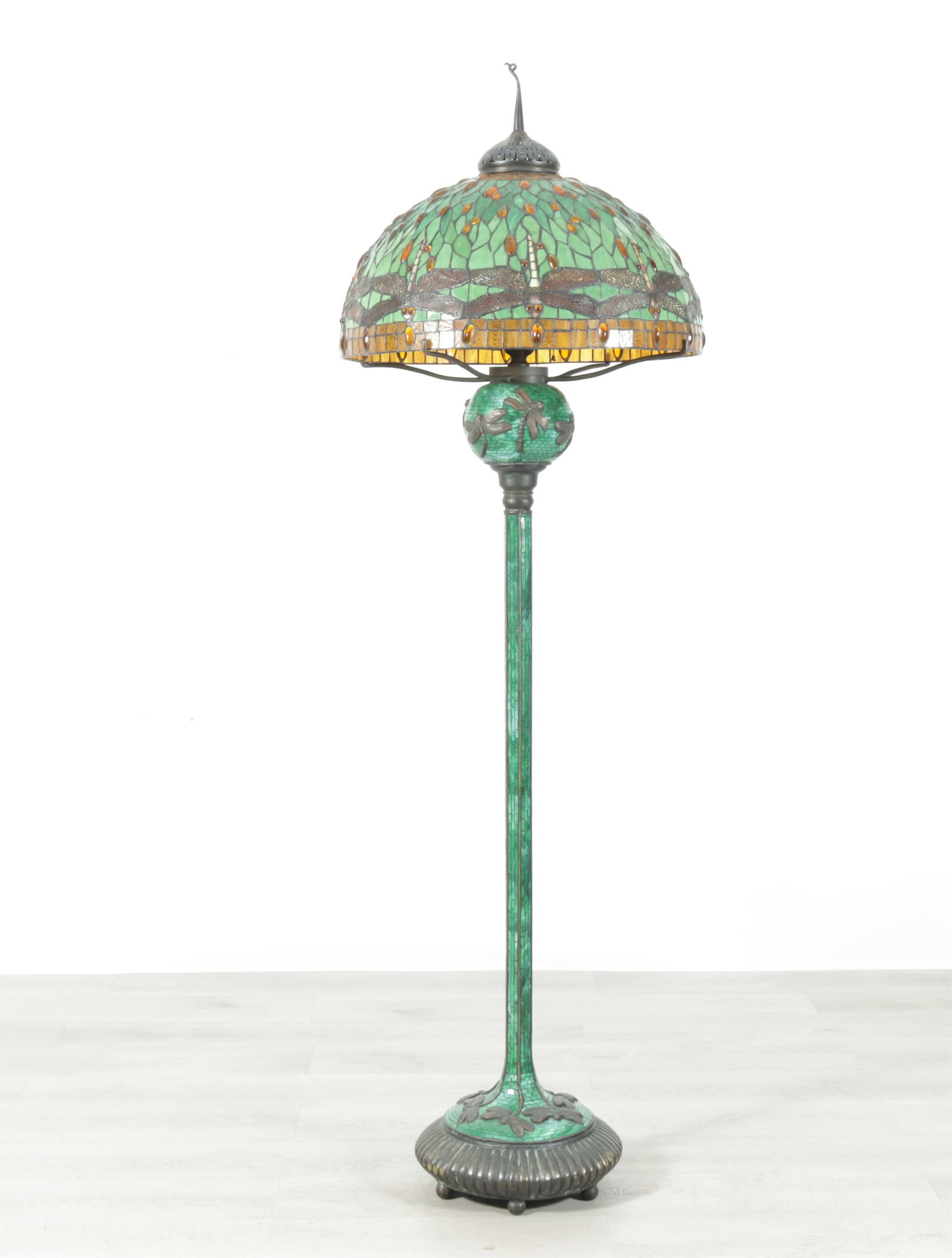 Tiffany Style Dragonfly Floor Lamp: Tiffany Style Bronze Patinated Metal Dragonfly Floor Lamp 80" H