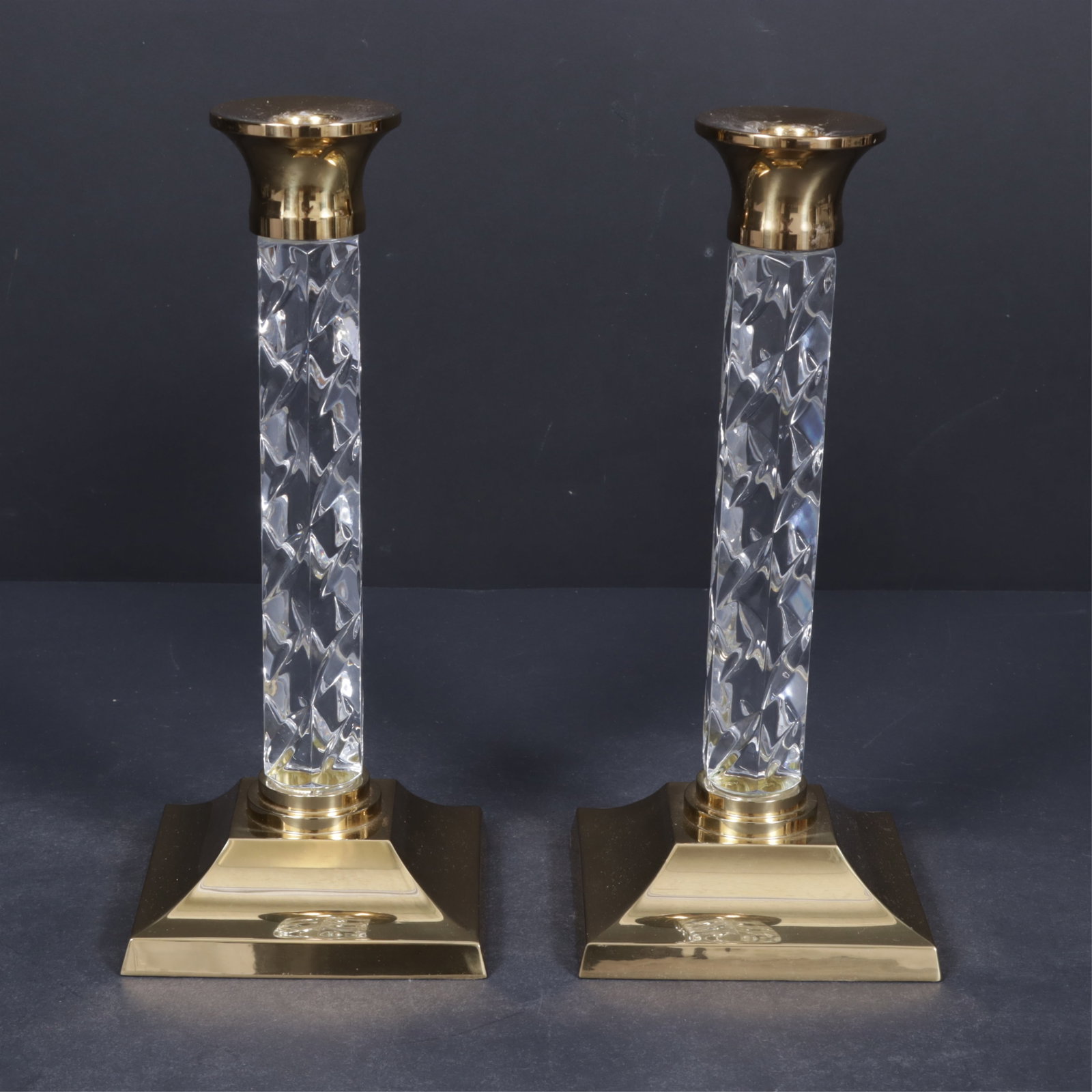 Classical Style Brass & Crystal Candlesticks - 4